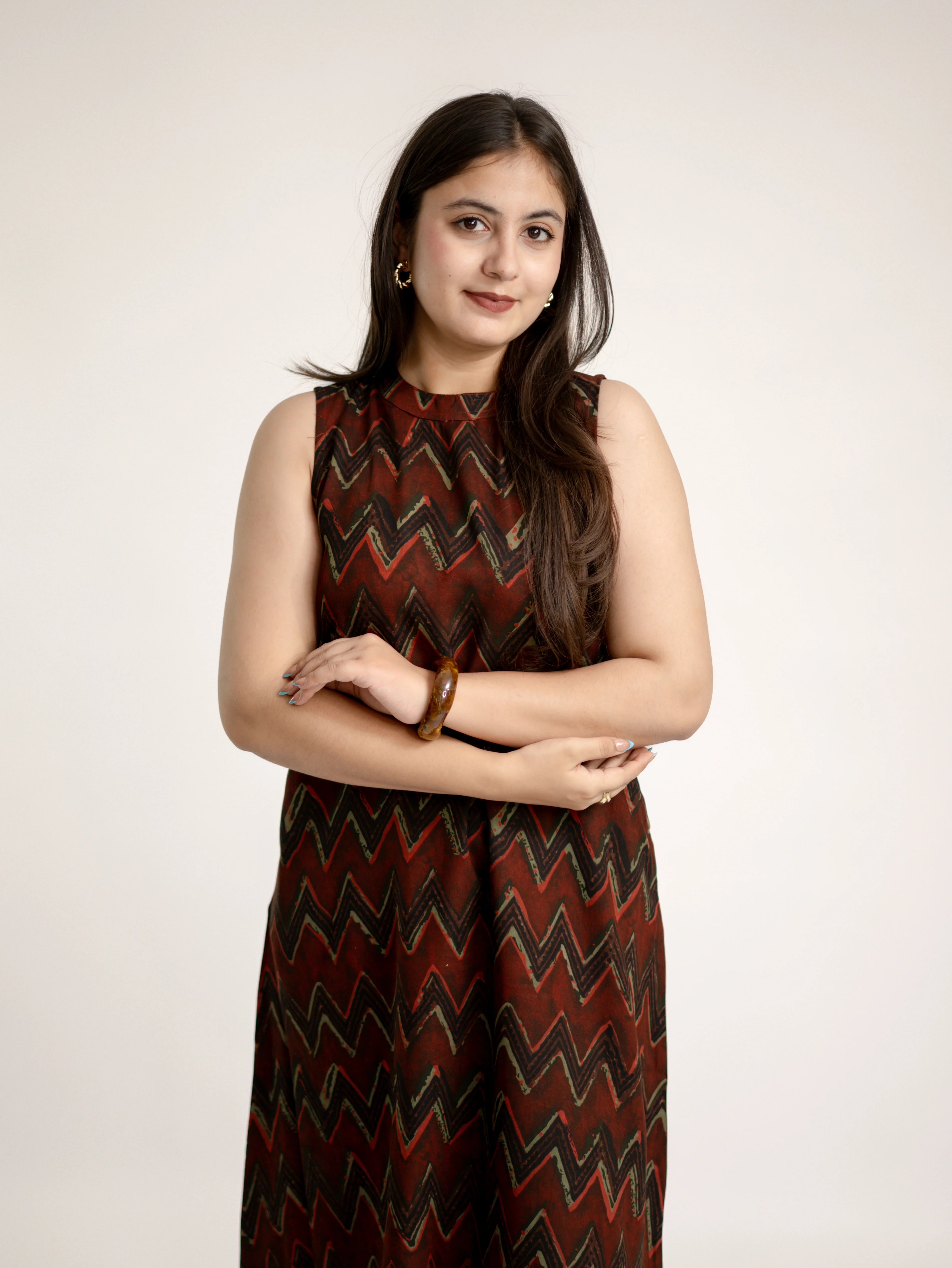 Luna Maroon Zigzag Rayon A-line Coord Set - Image 10