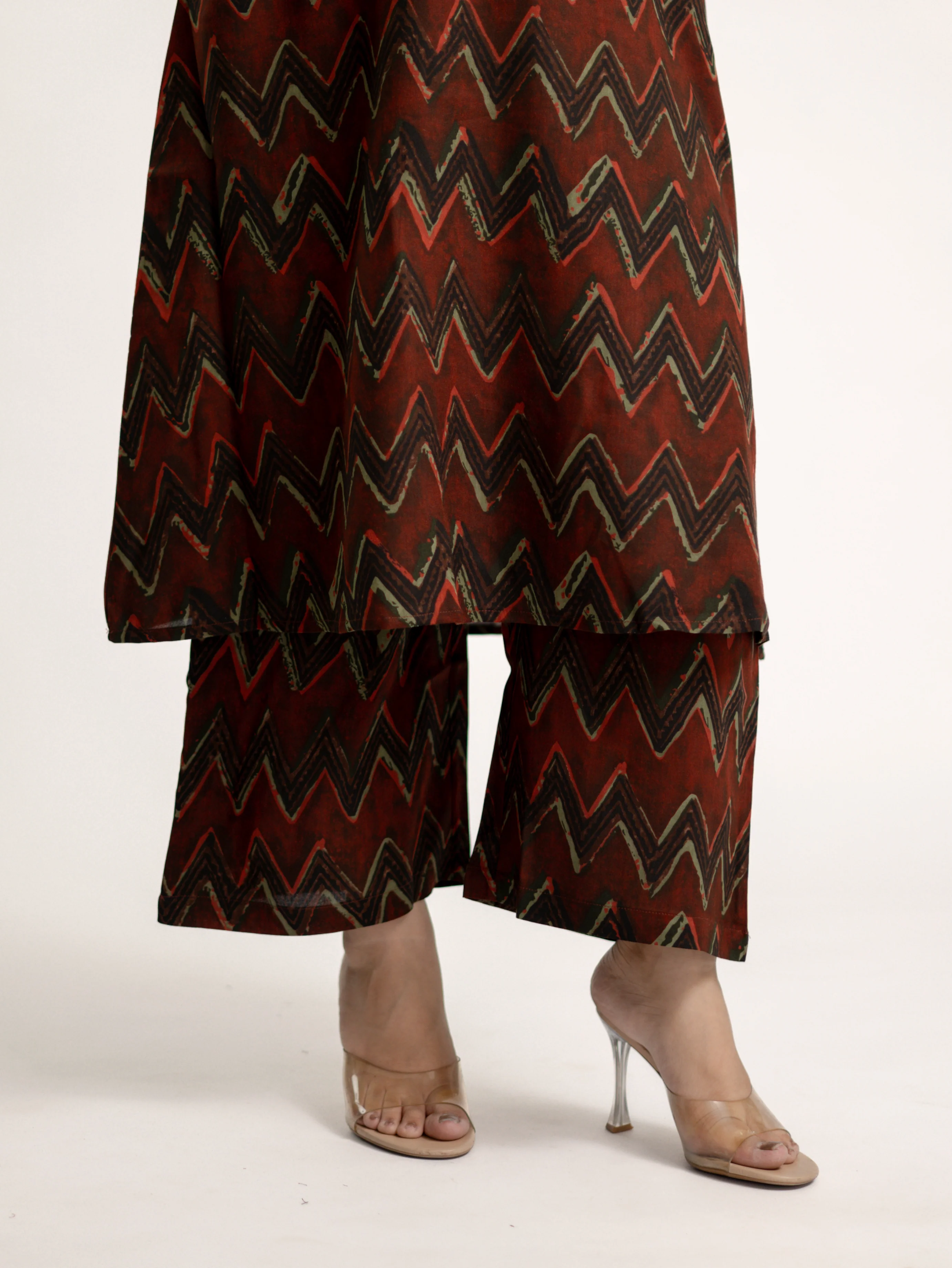 Luna Maroon Zigzag Rayon A-line Coord Set - Image 11