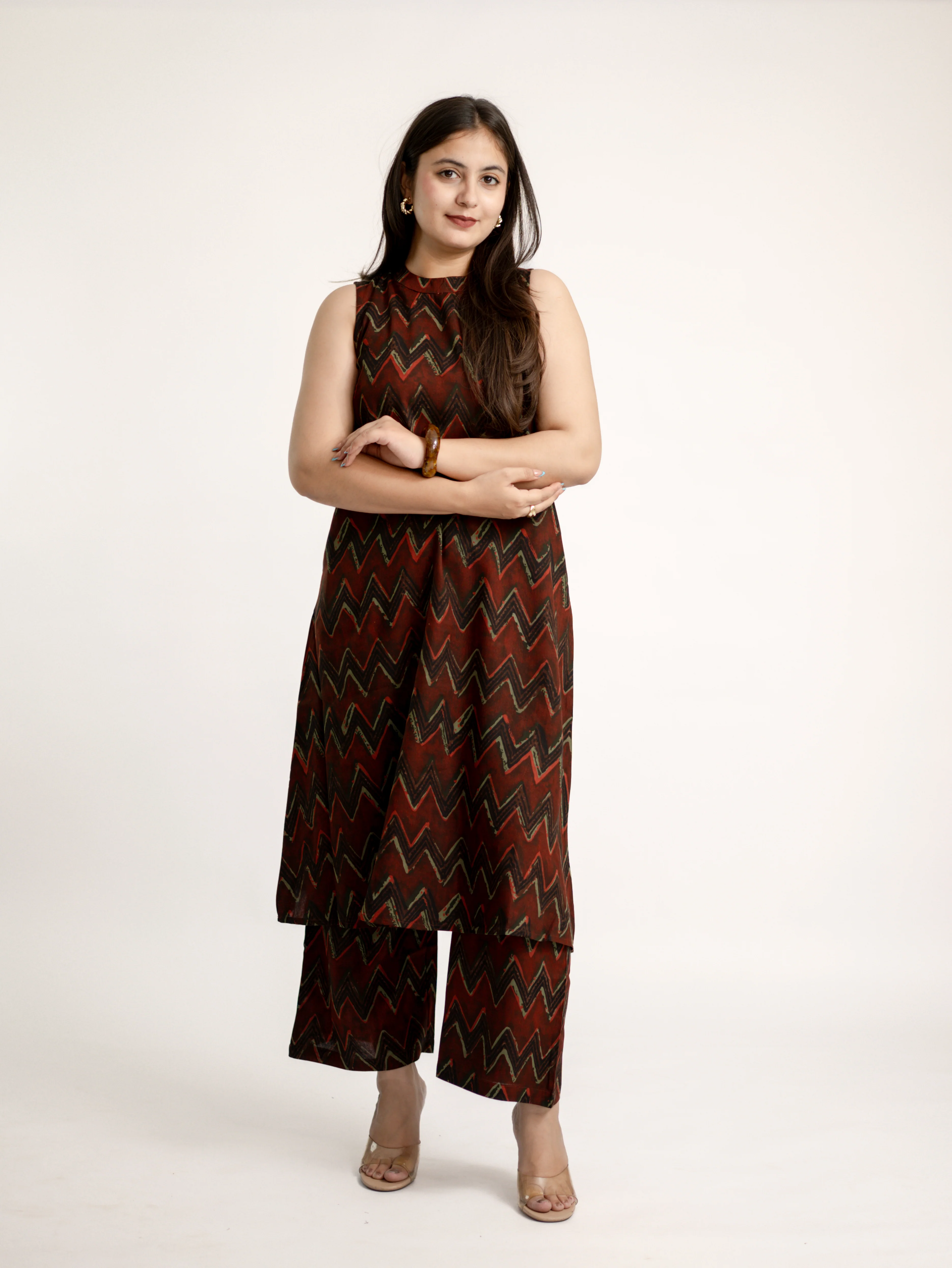 Luna Maroon Zigzag Rayon A-line Coord Set - Image 3
