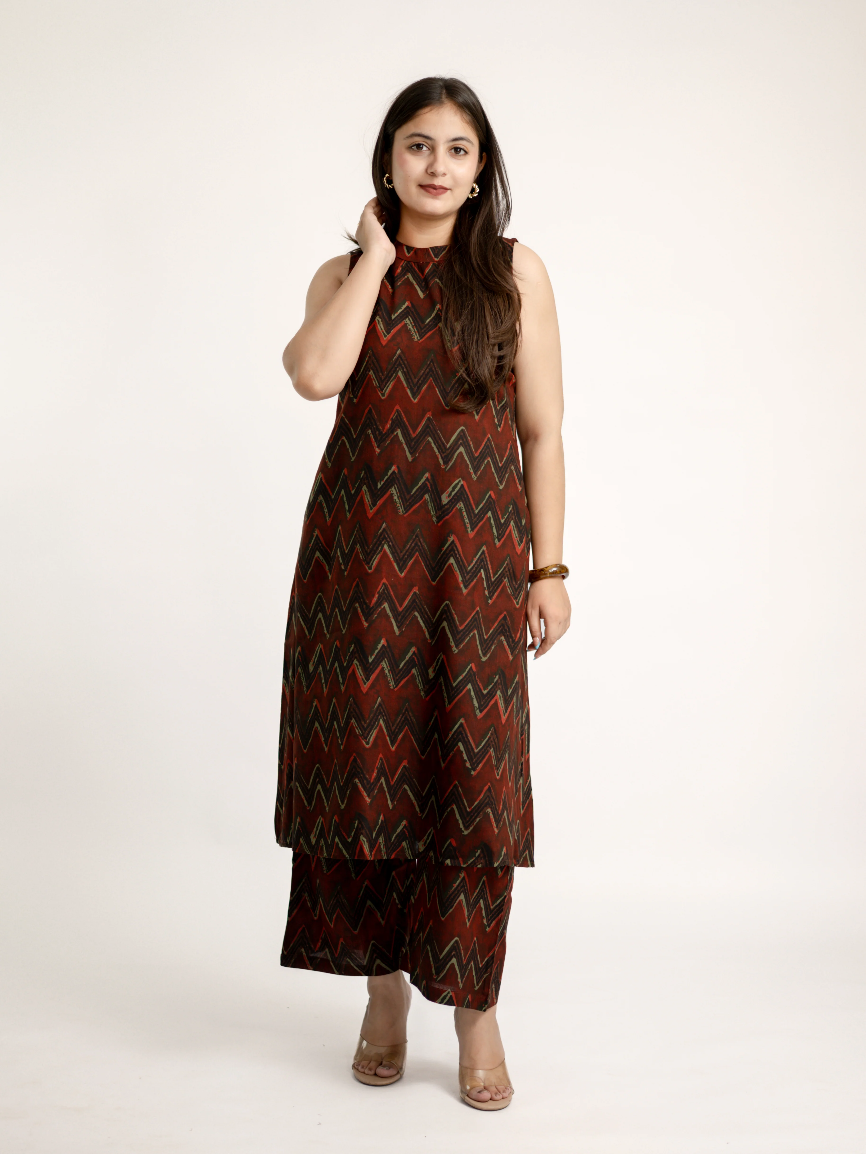 Luna Maroon Zigzag Rayon A-line Coord Set - Image 5