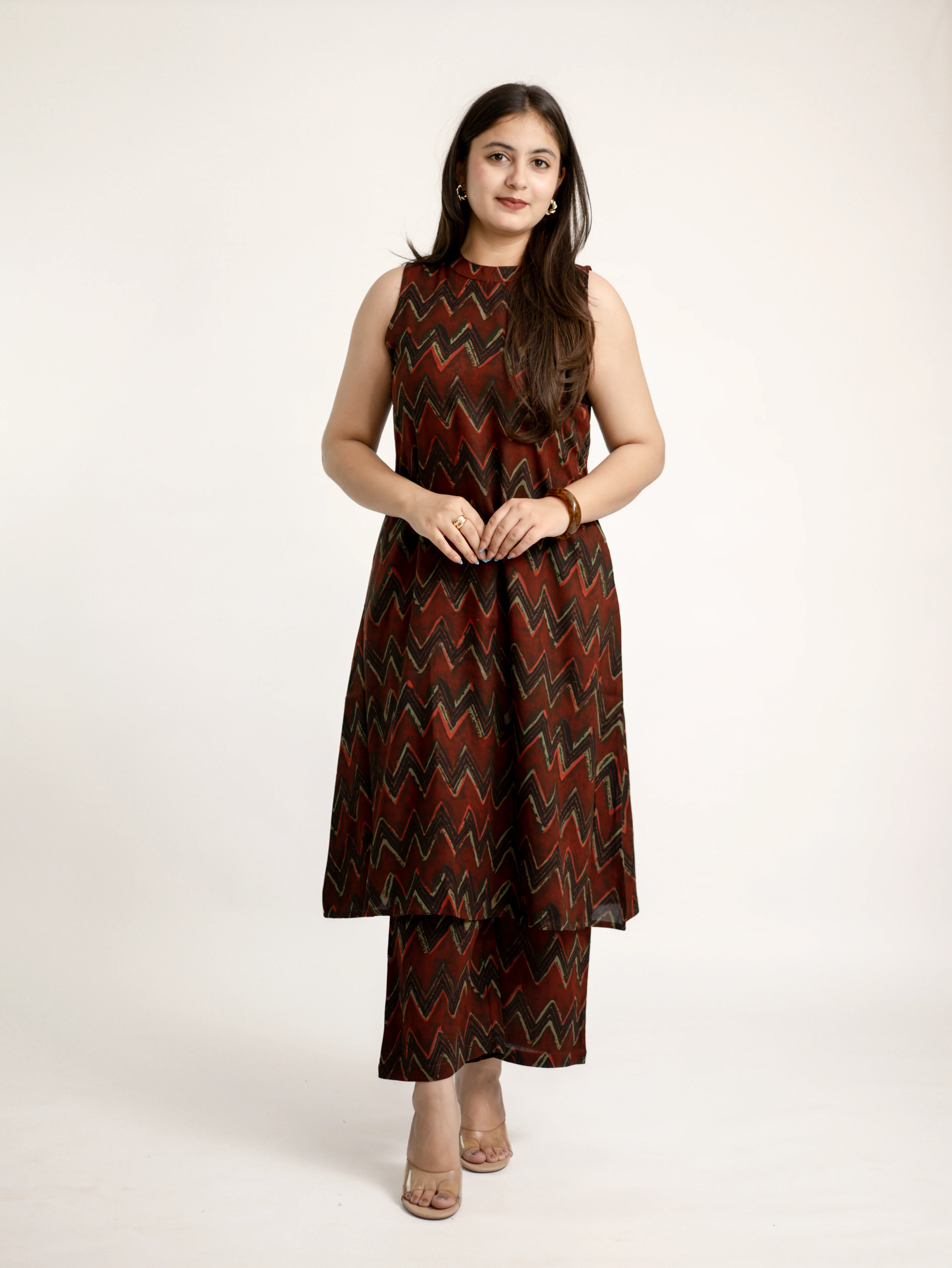 Luna Maroon Zigzag Rayon A-line Coord Set - Image 6