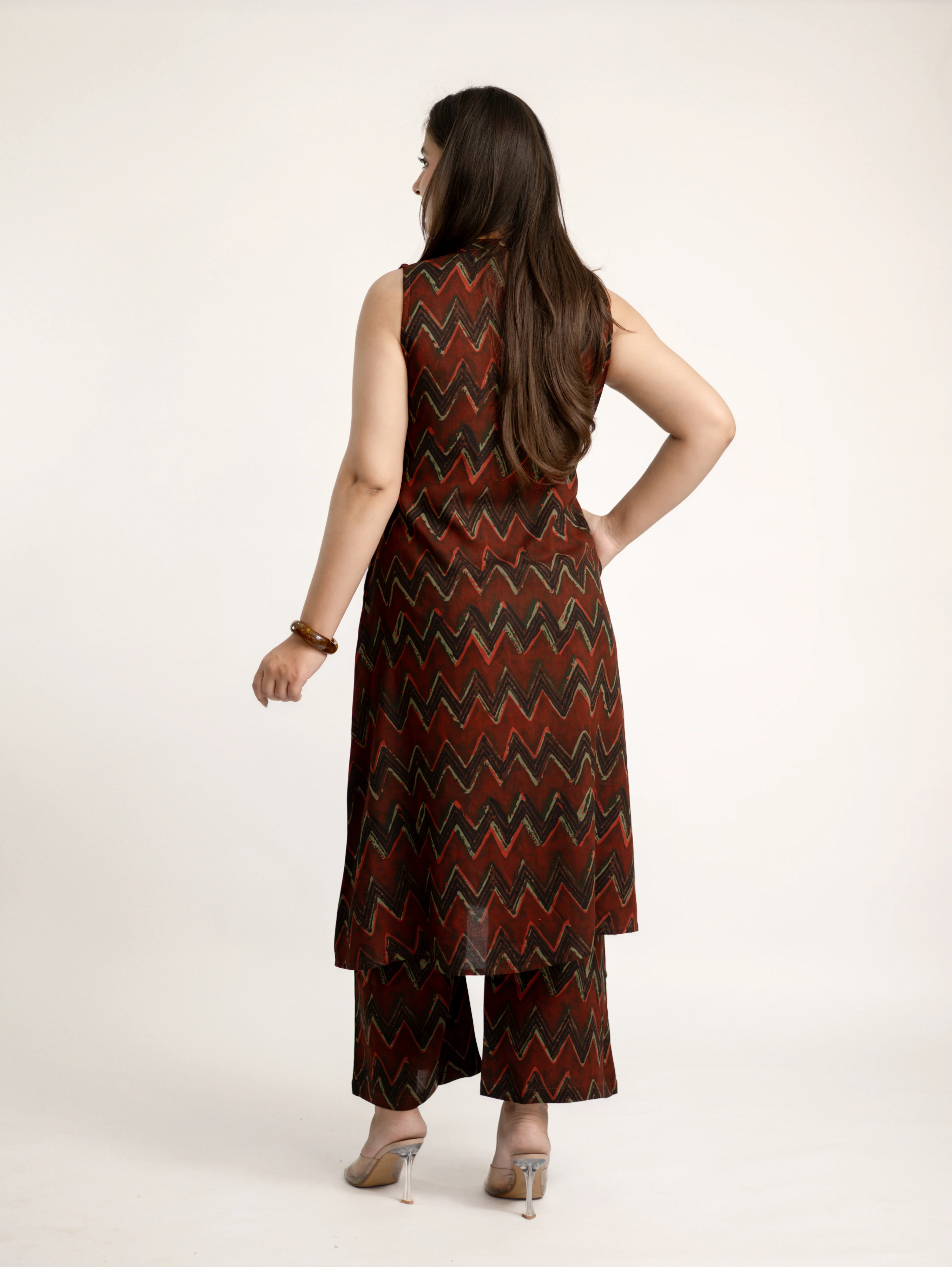 Luna Maroon Zigzag Rayon A-line Coord Set - Image 8