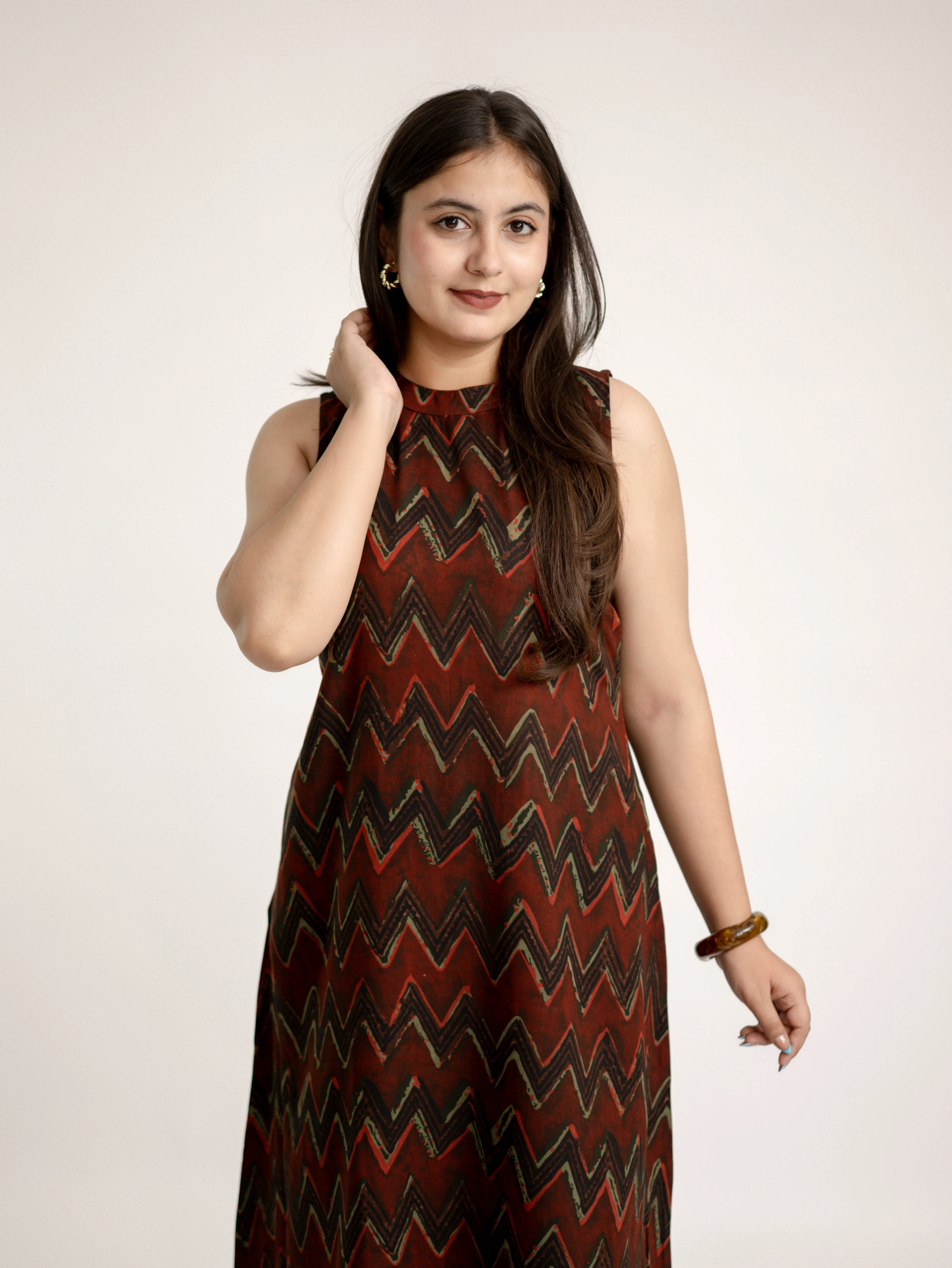 Luna Maroon Zigzag Rayon A-line Coord Set - Image 9
