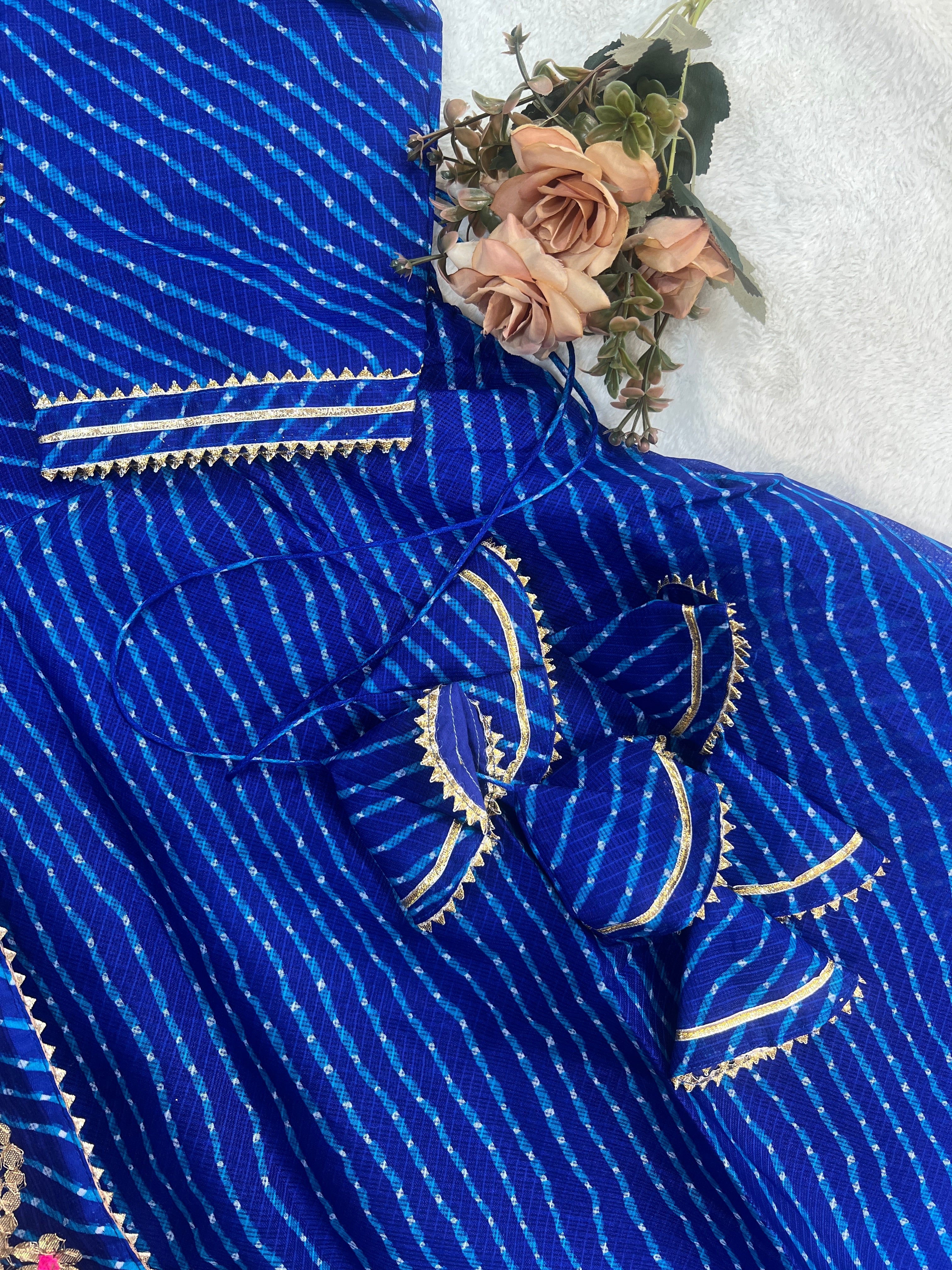Mahira Blue Kota Doria Leheriya Gotta Detailed Anarkali Set - Image 4
