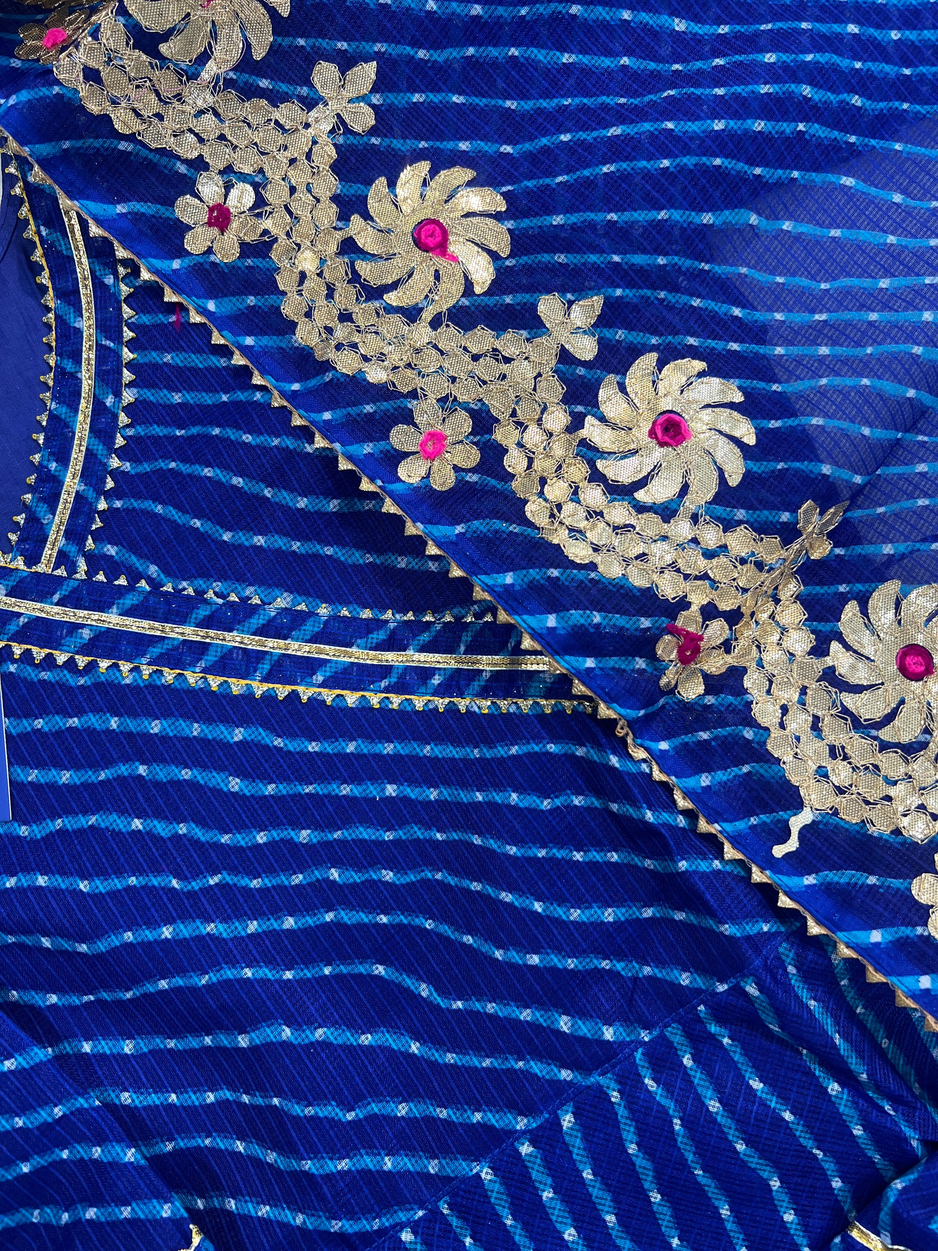 Mahira Blue Kota Doria Leheriya Gotta Detailed Anarkali Set - Image 7