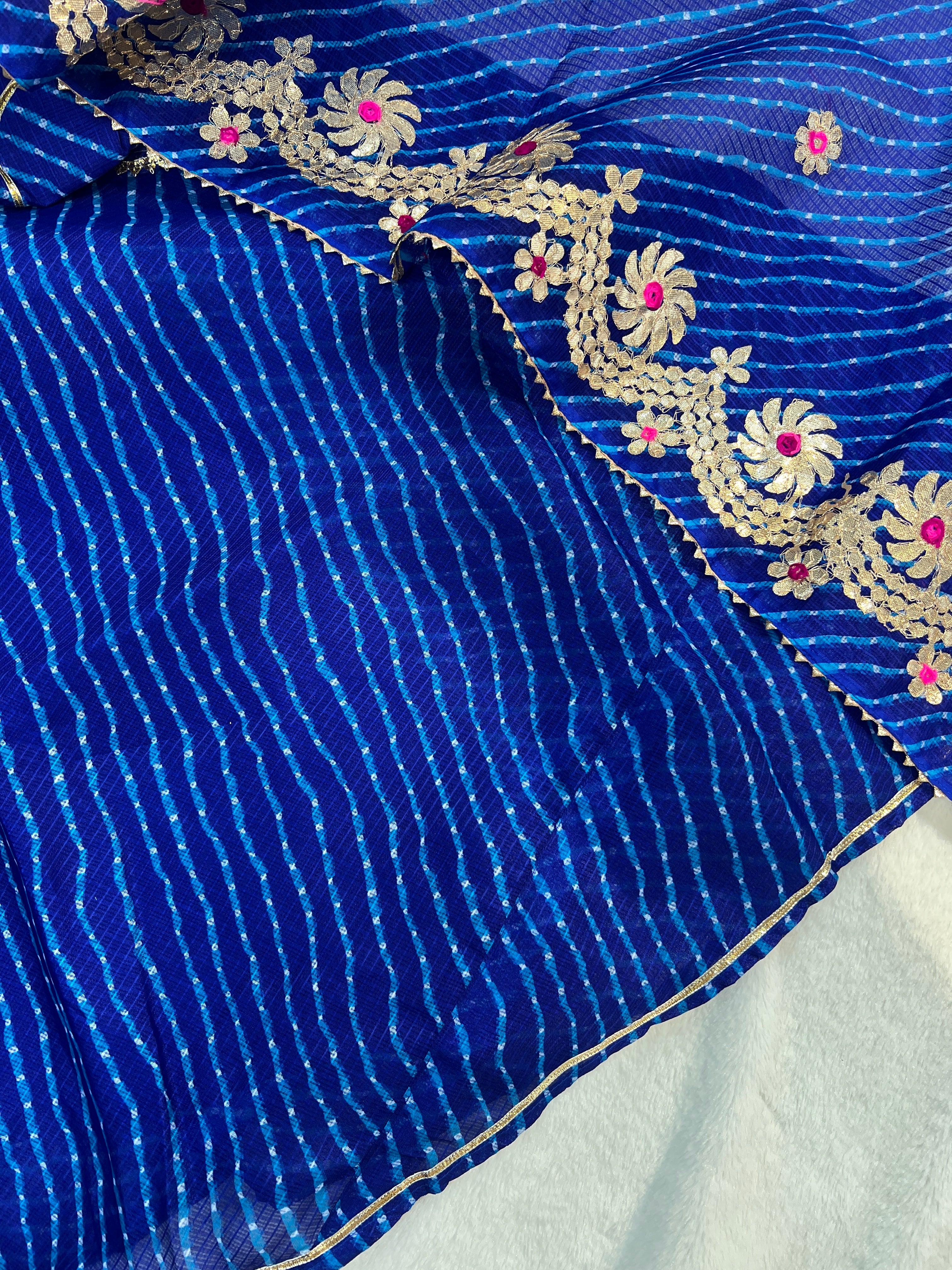 Mahira Blue Kota Doria Leheriya Gotta Detailed Anarkali Set - Image 9