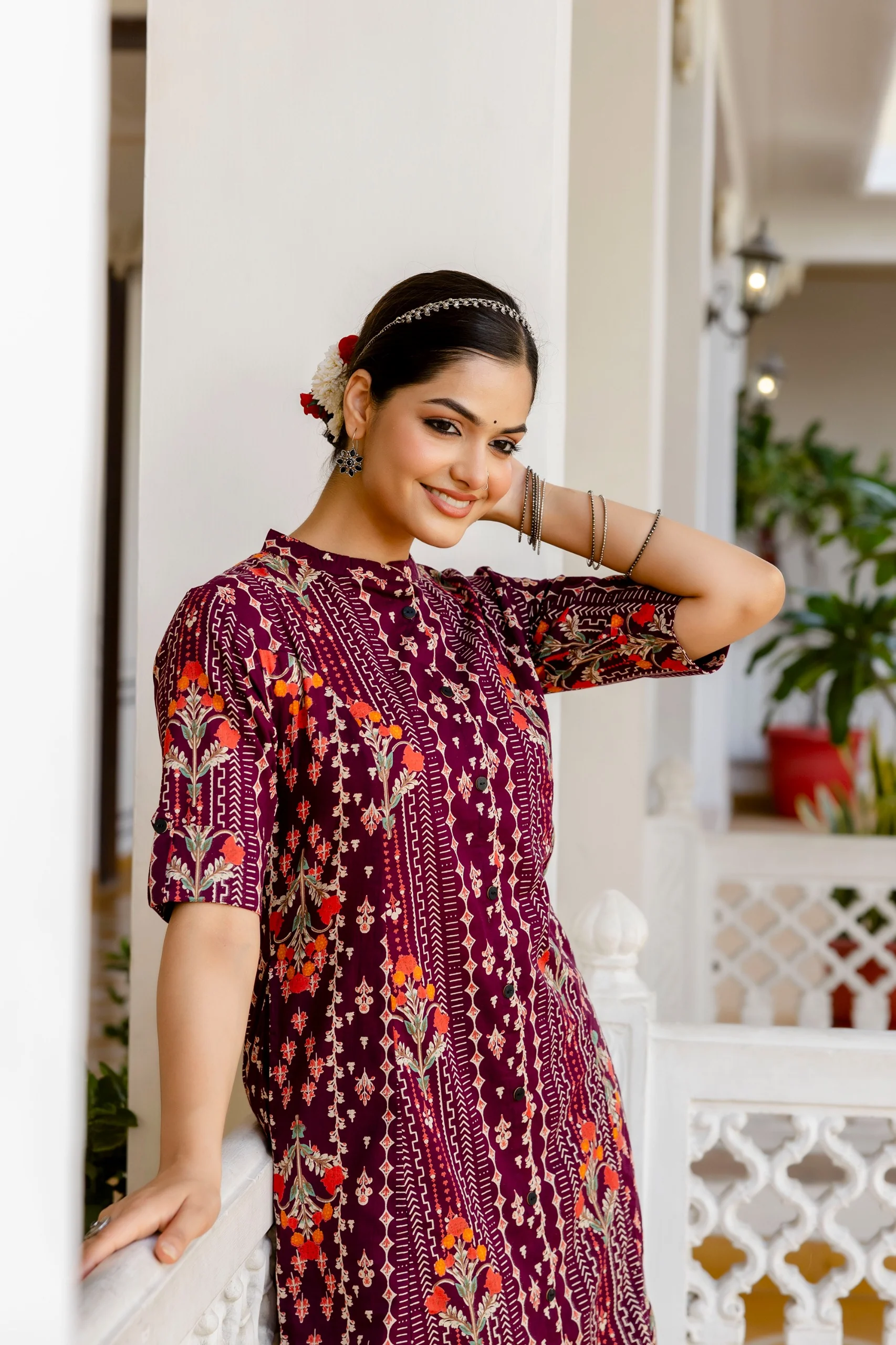 Marron Floral Cotton A-line Coord Set - Image 6