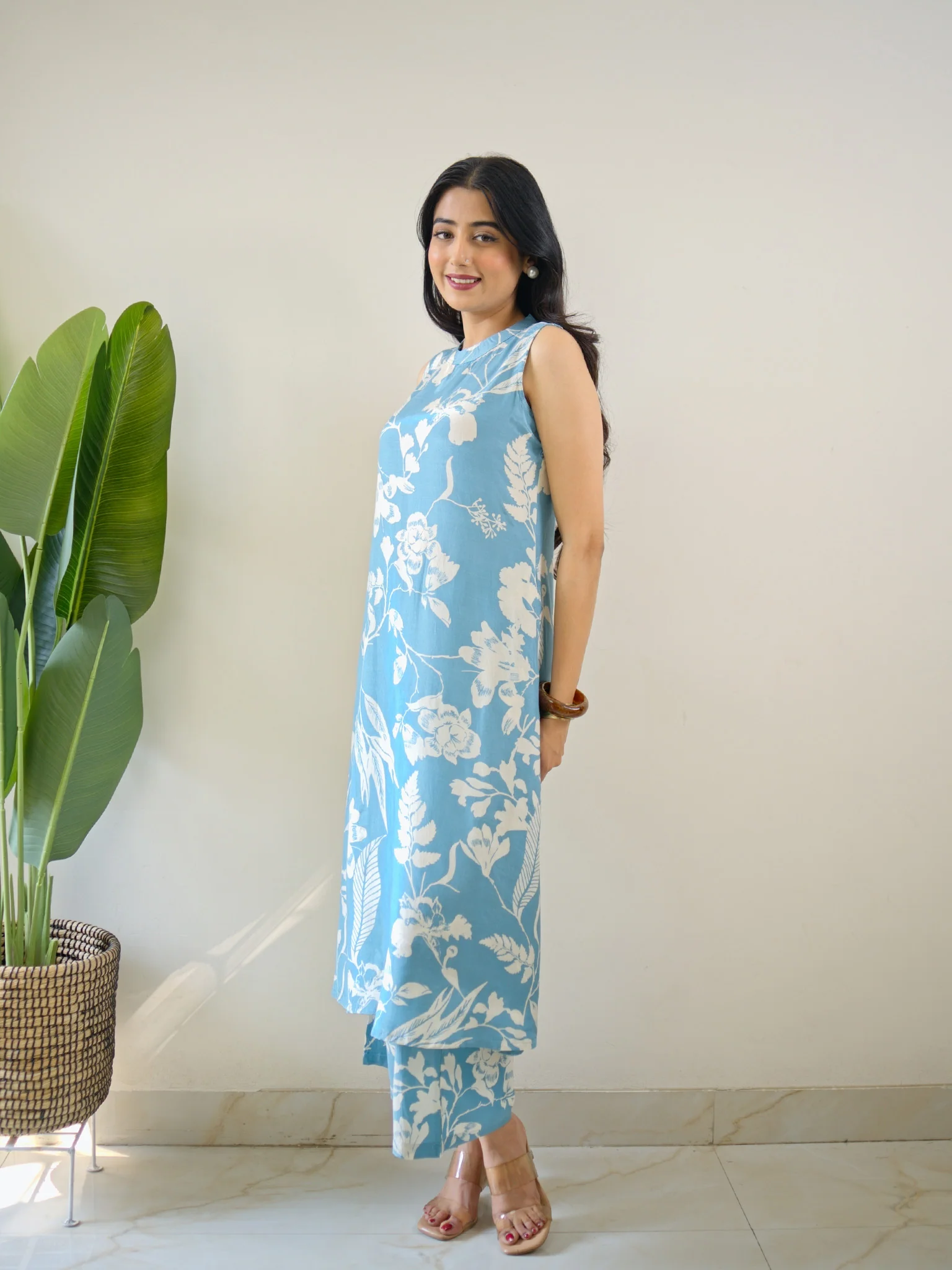 Masha Silk Crystal Floral Coord Set Blue - Image 5