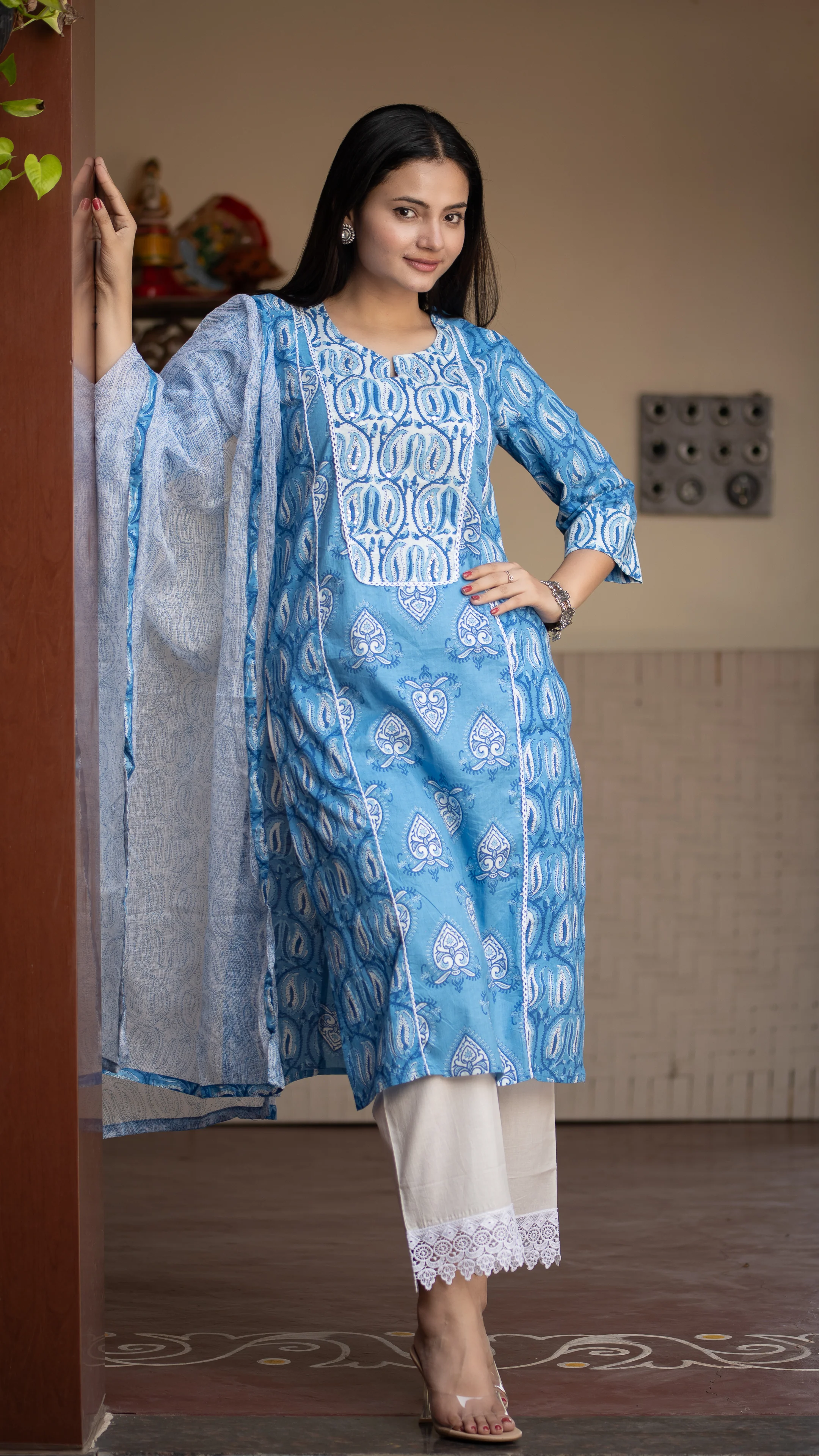 Mashia Cotton Pakistani Suit with Lace Detailing