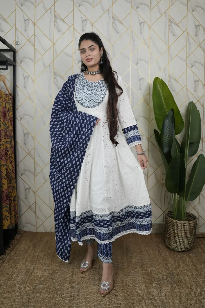 Maya Cotton Sciffili Embroidered Anarkali Set