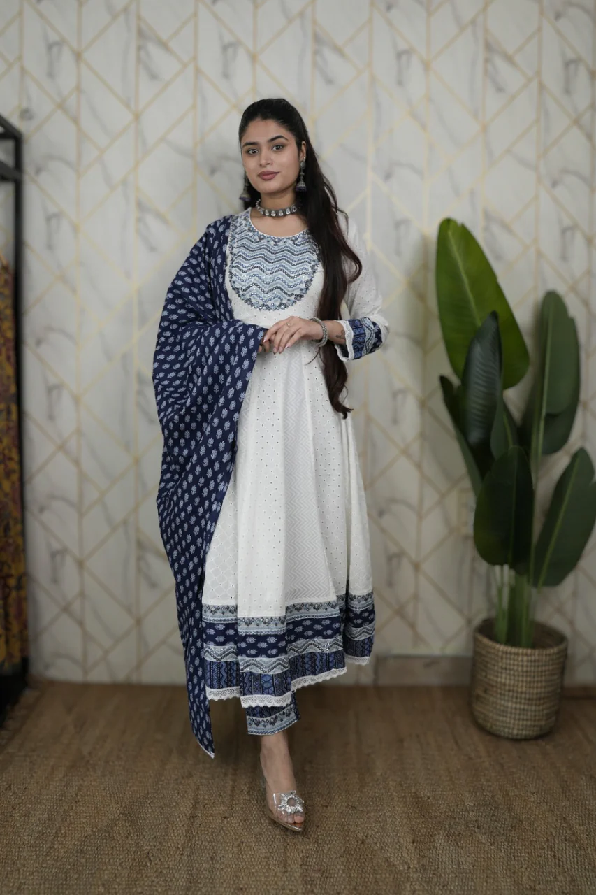Maya Cotton Sciffili Embroidered Anarkali Set - Image 2
