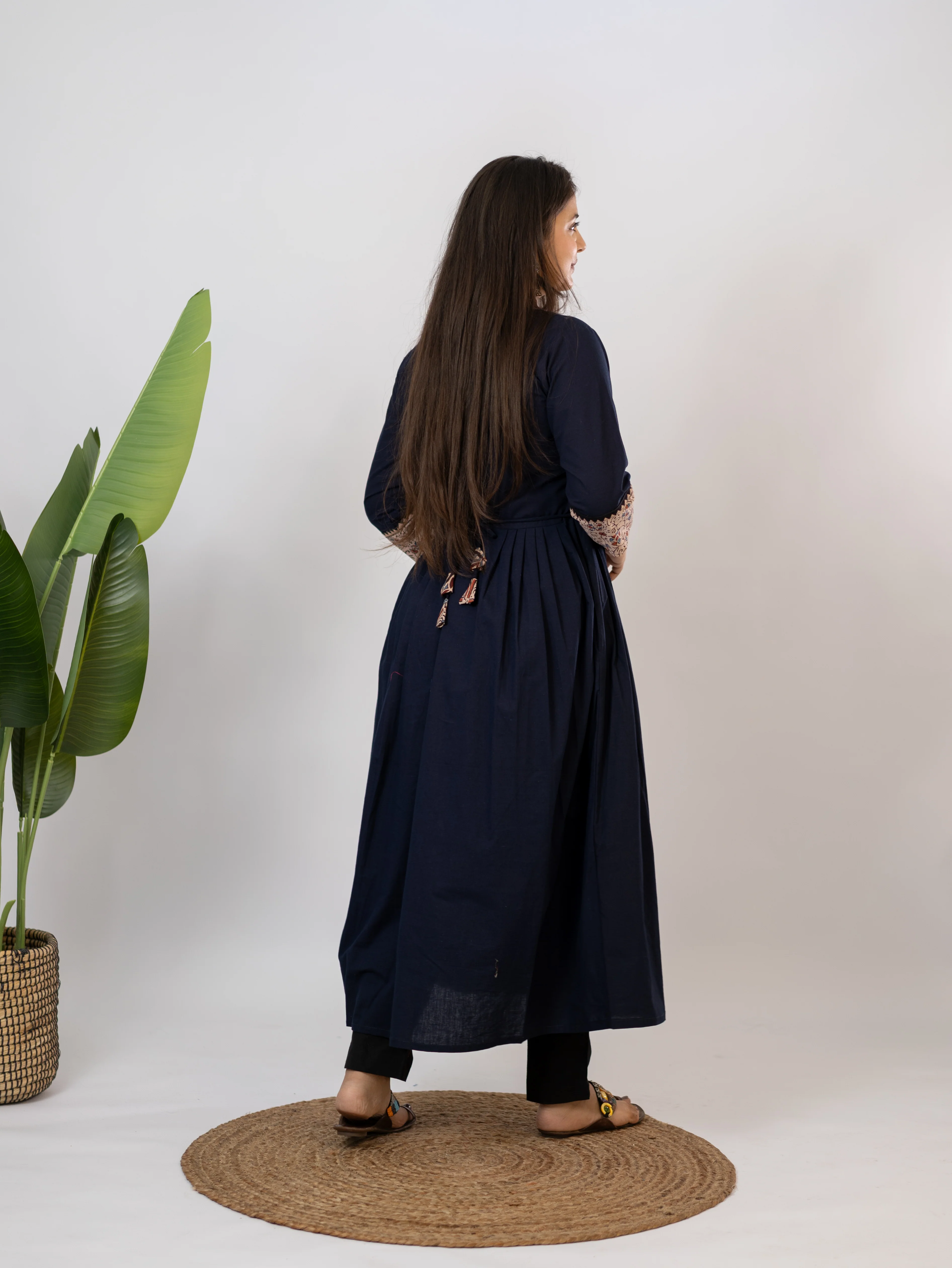 Meera Blue Cotton Ajrakh Embroidered A-line Kurta - Image 7