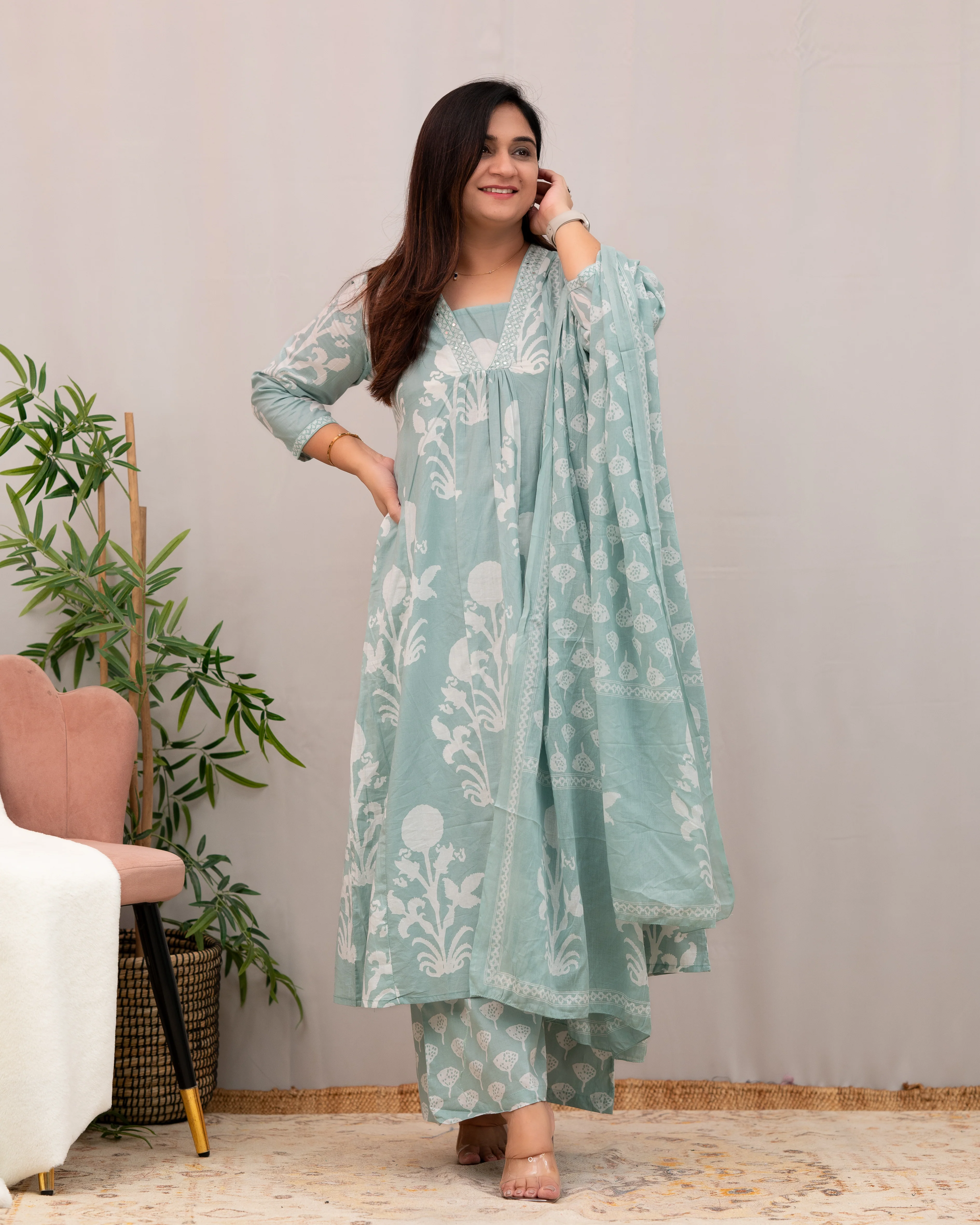 Meera Mugal Print A-line Divider Set with Pocket - Image 3