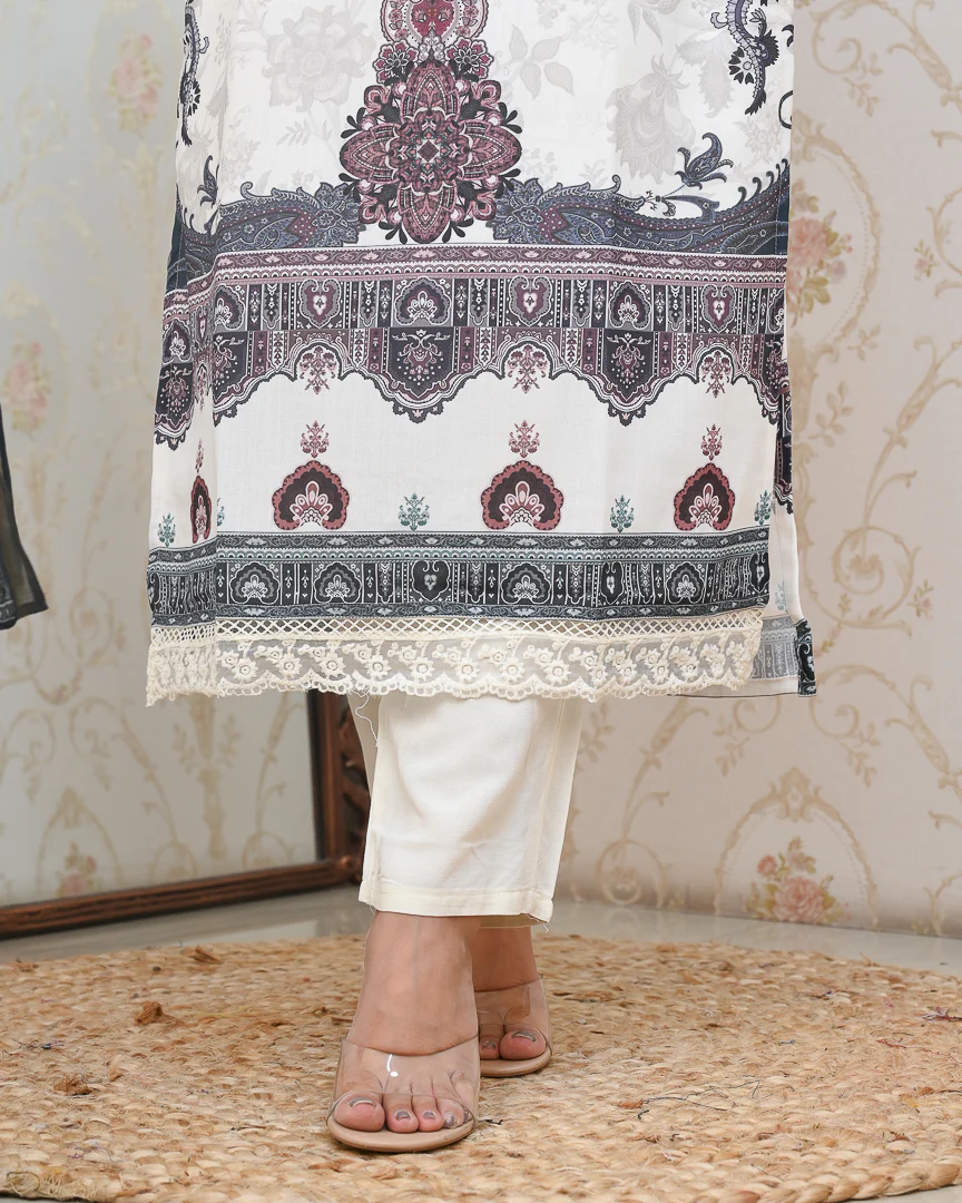 Mugal Print Cotton Embroidered Pant Set - Image 10
