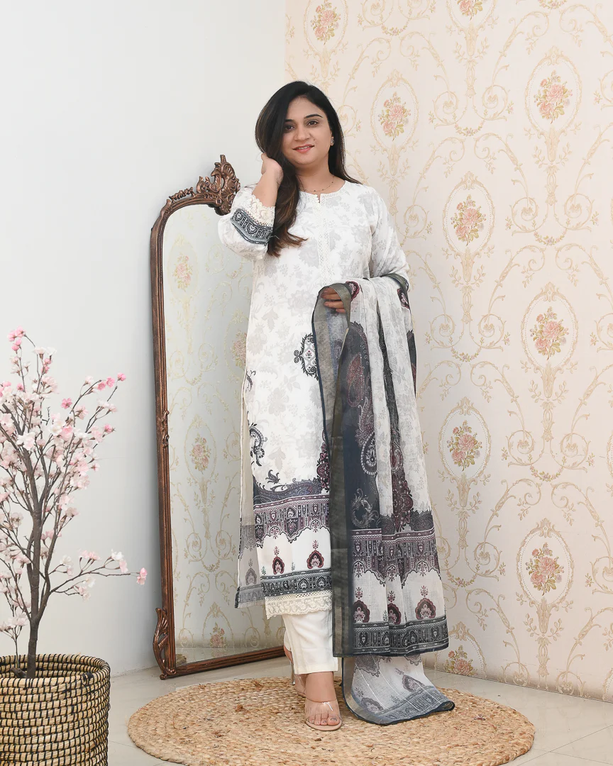 Mugal Print Cotton Embroidered Pant Set - Image 7