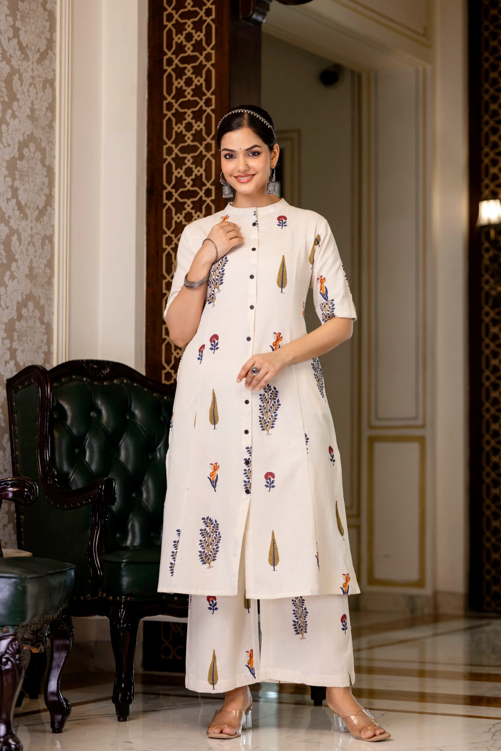 Naaz Offwhite Cotton A-line Coord Set - Image 3