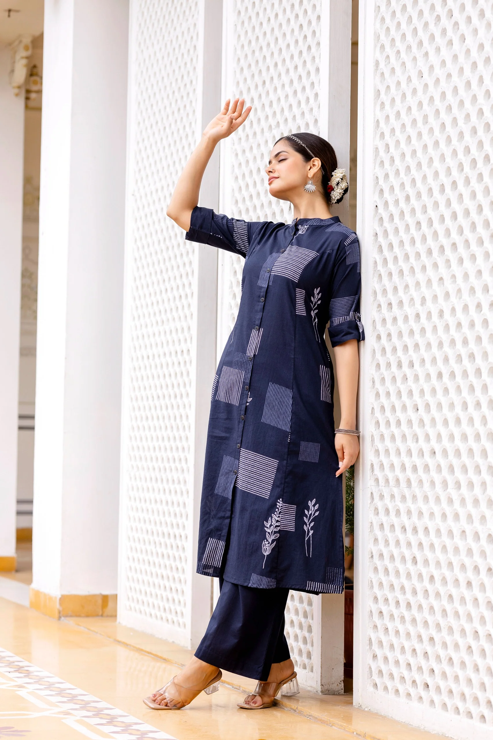 Navy Blue Cotton A-line Coord Set - Image 2