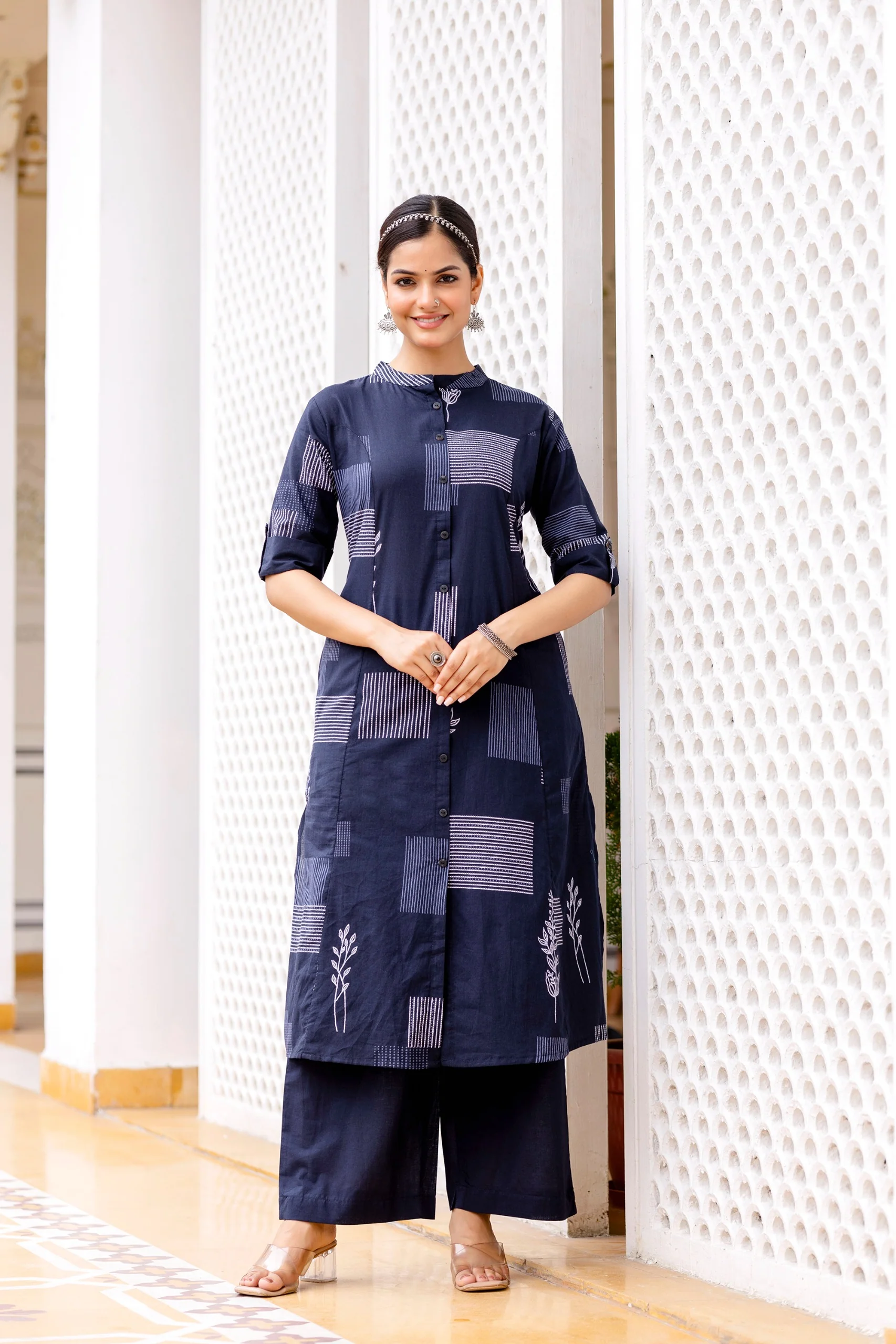 Navy Blue Cotton A-line Coord Set - Image 3