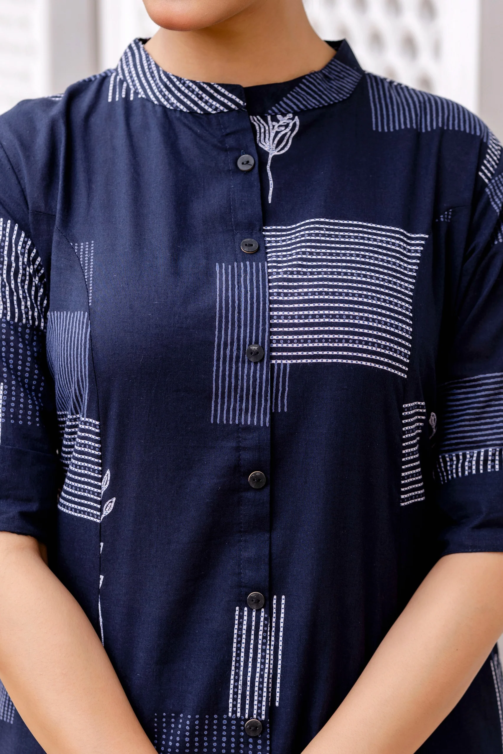 Navy Blue Cotton A-line Coord Set - Image 6
