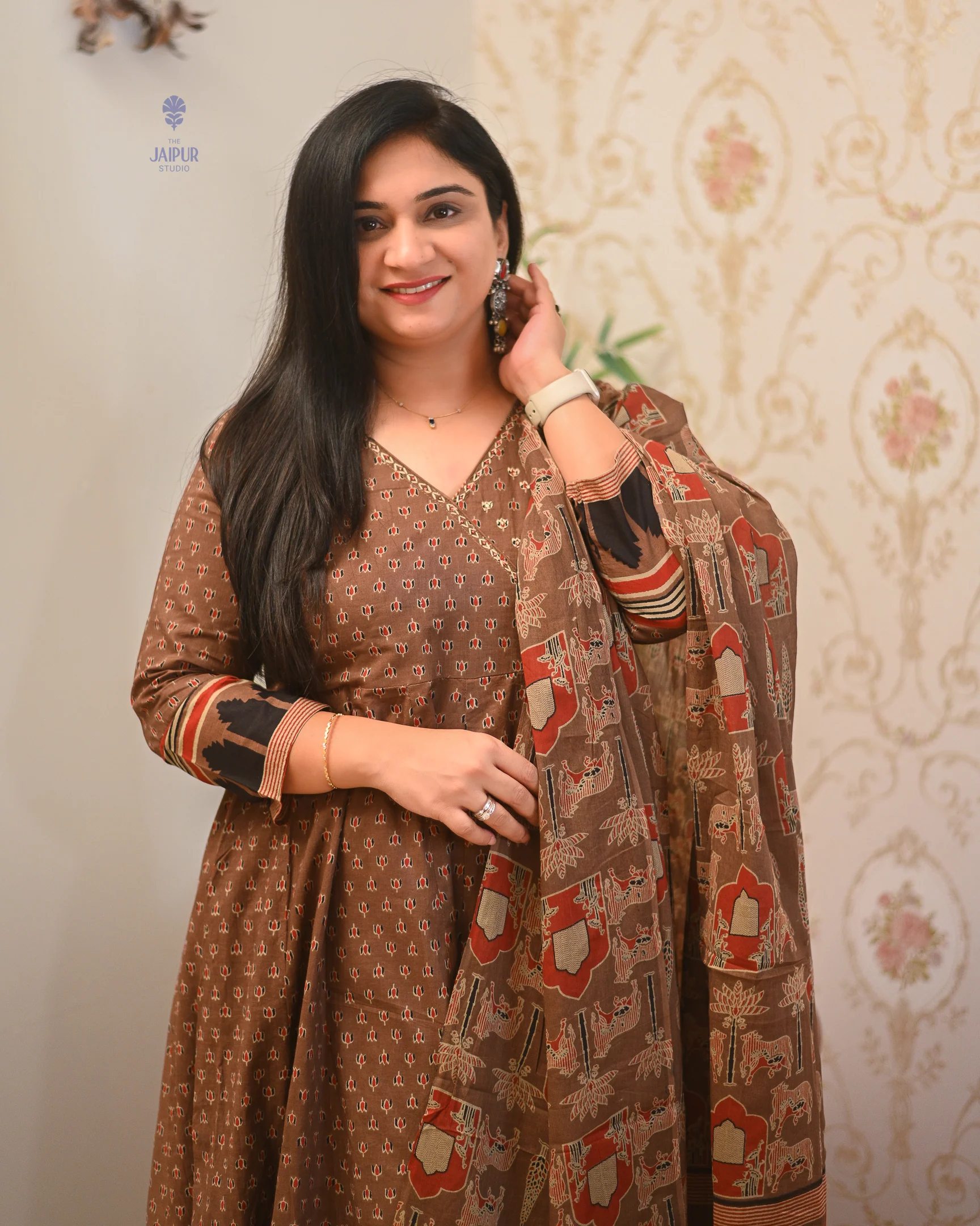 Neerja Cotton Ajrakh Embroidered Anarkali Set - Image 5