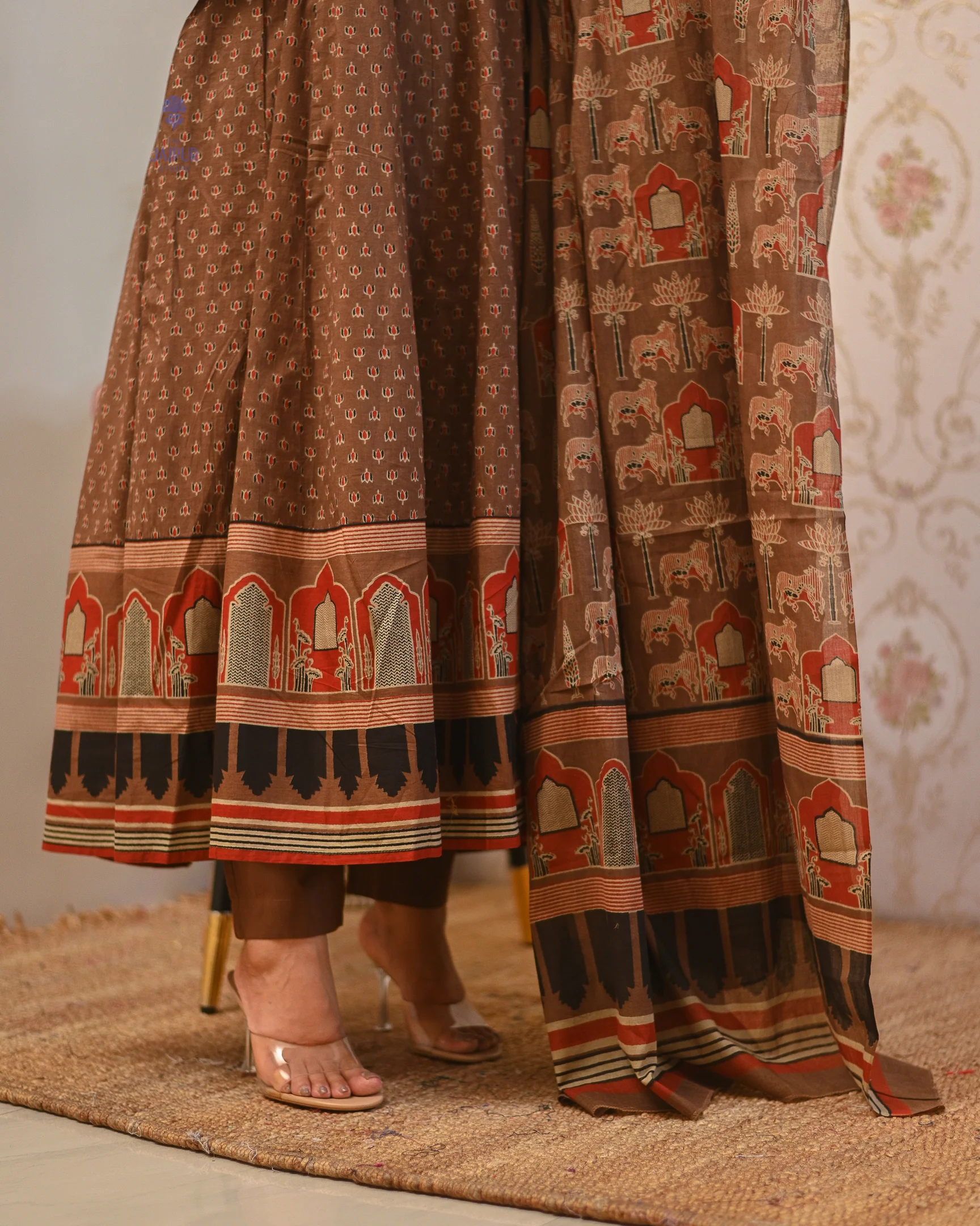 Neerja Cotton Ajrakh Embroidered Anarkali Set - Image 7