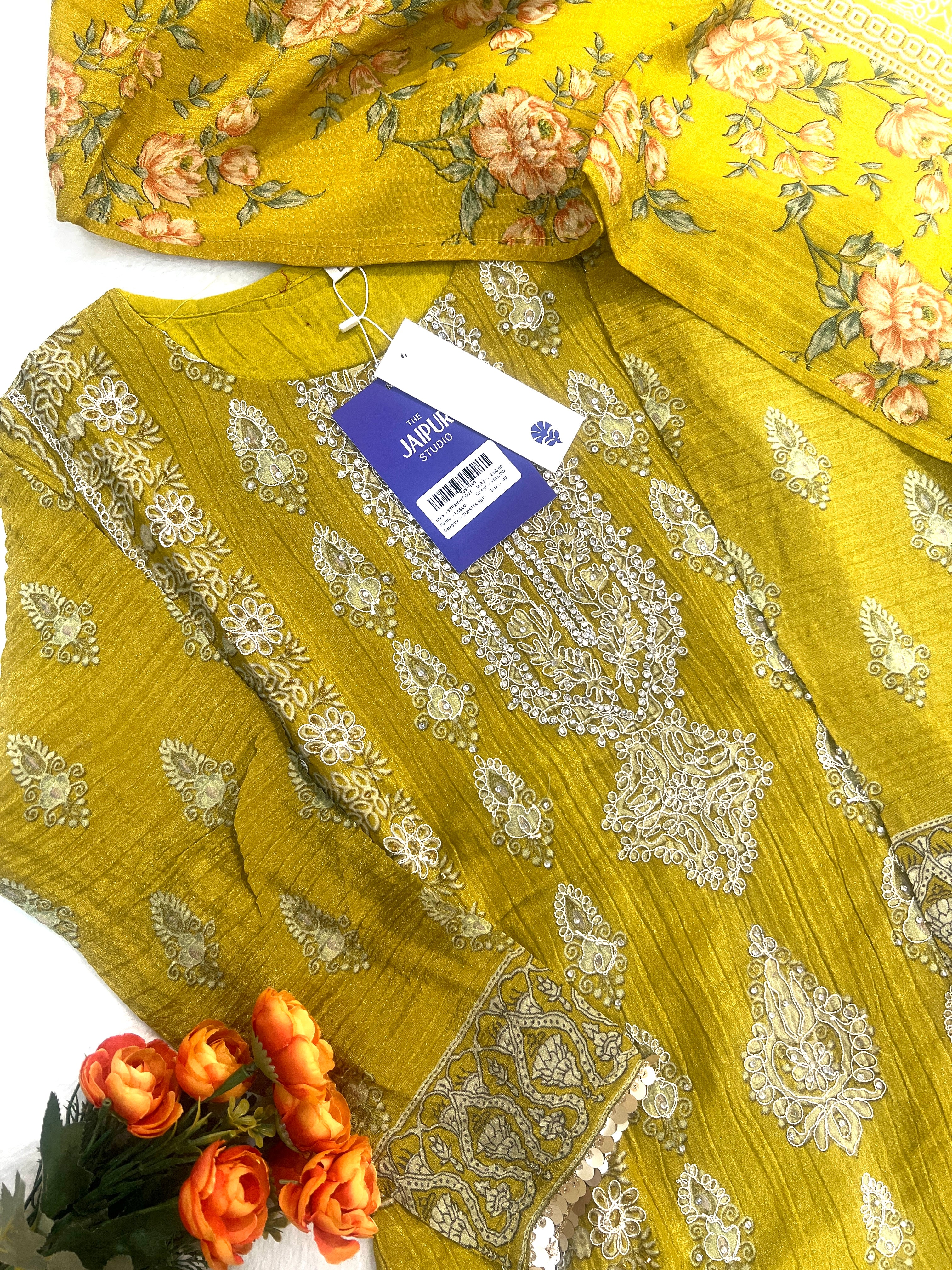 Nida Asymmetric Shimmer Tissue Embroidered Pant Set - Image 4