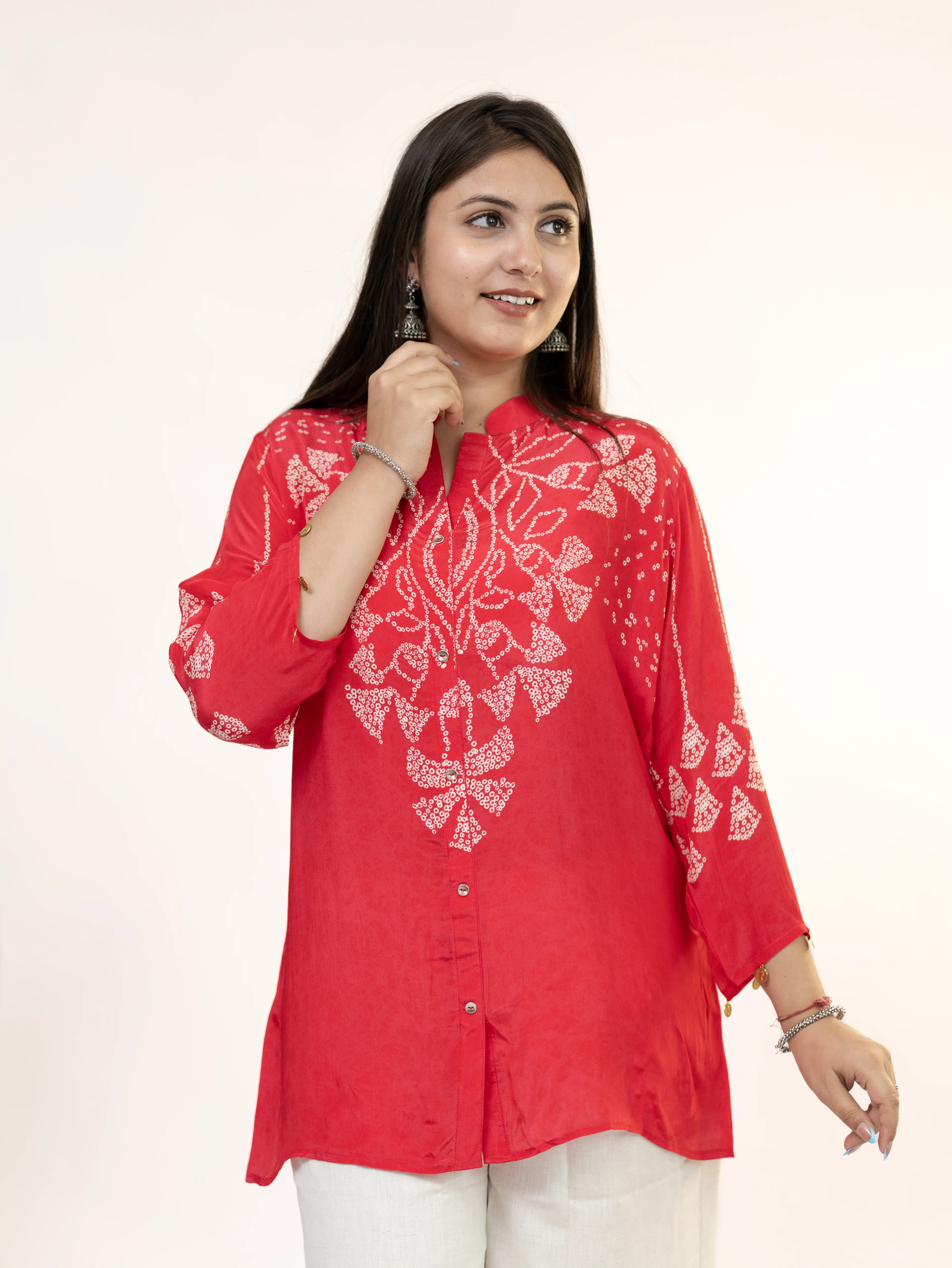 Niyati Pink Crepe Bandhani HandDetailed Shirt - Image 6