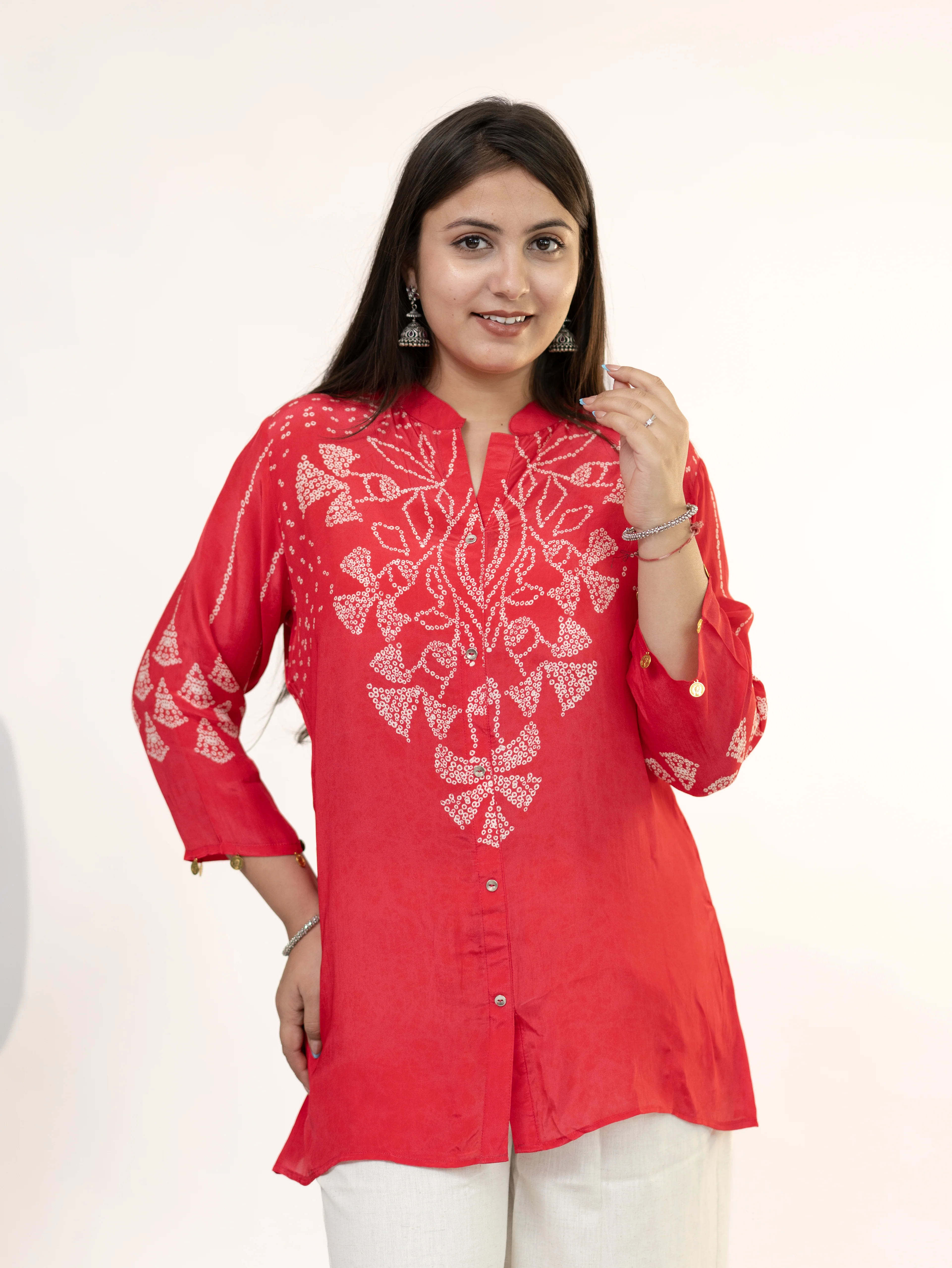 Niyati Pink Crepe Bandhani HandDetailed Shirt - Image 7