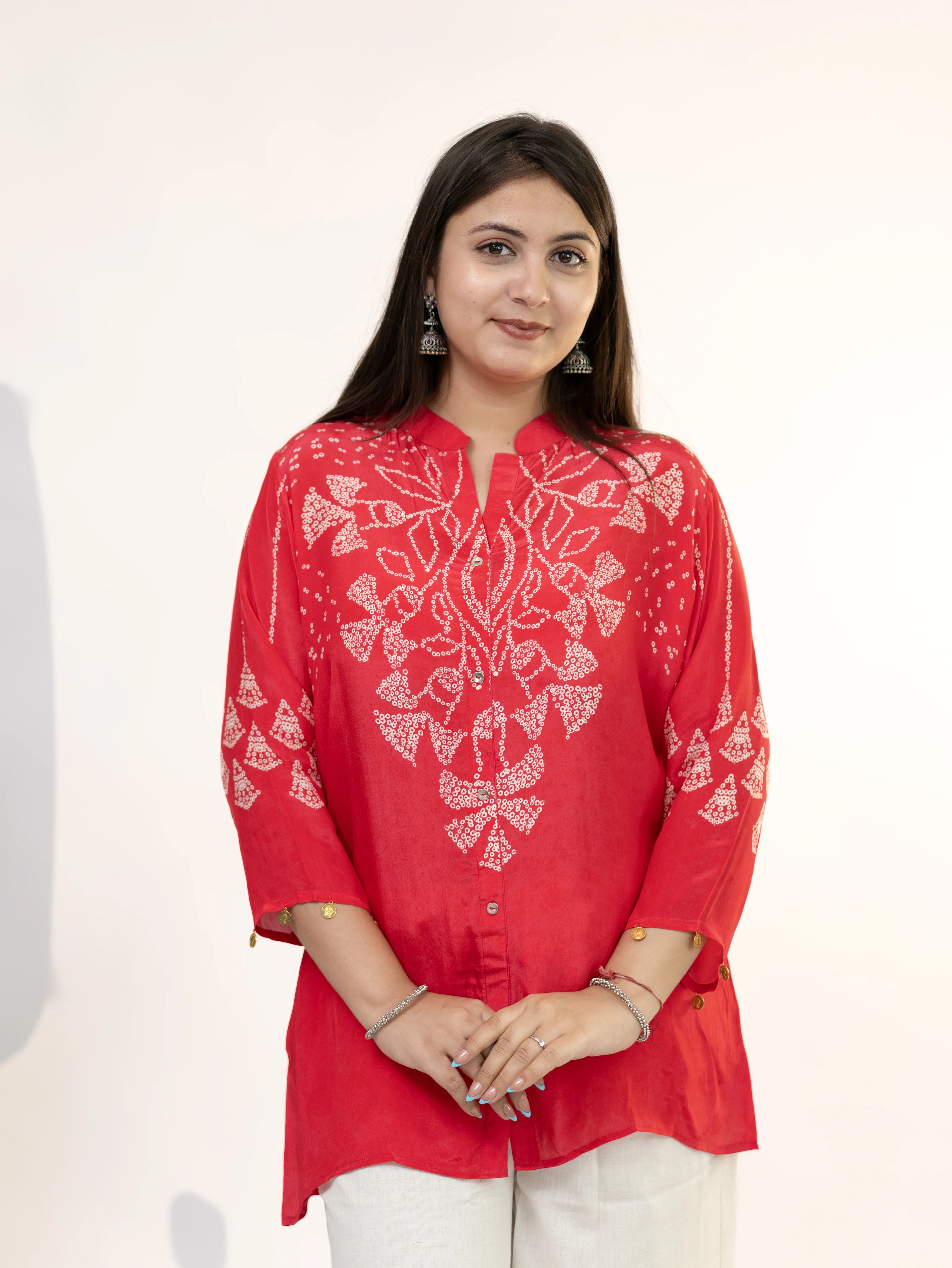 Niyati Pink Crepe Bandhani HandDetailed Shirt - Image 8