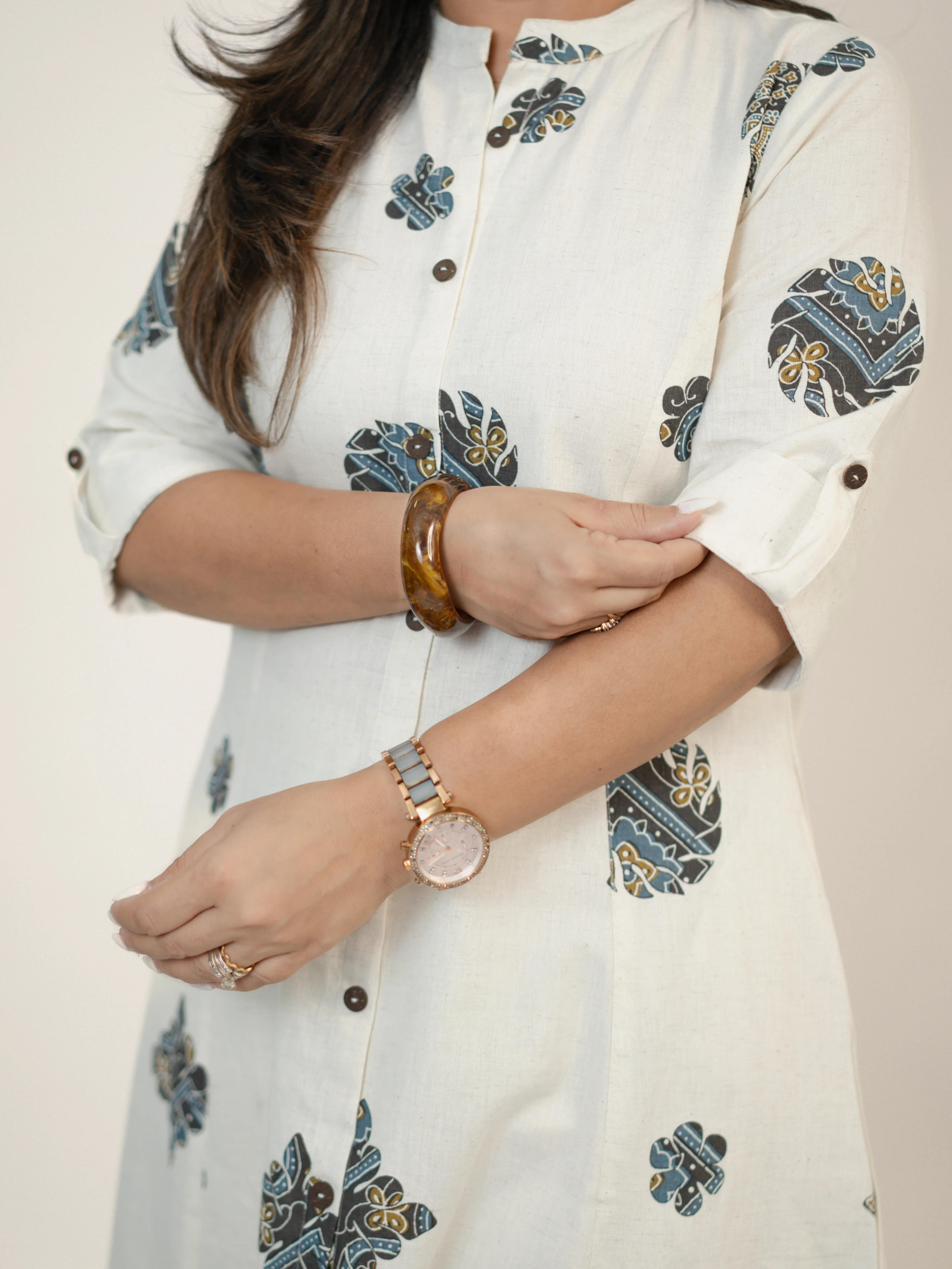 Sukoon OffWhite Cotton Ajrakh A-line Cotton Kurta Set - Image 11