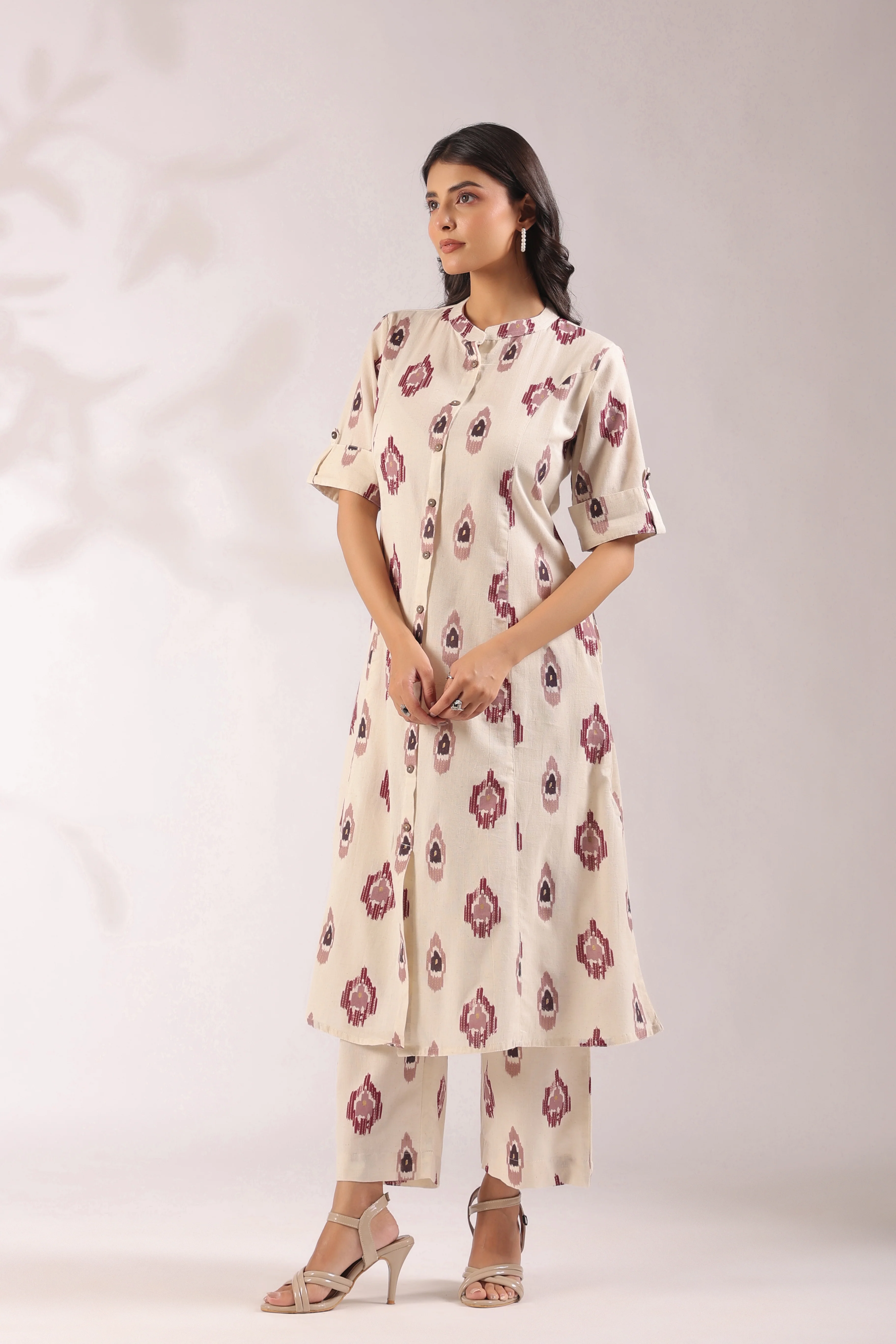 Offwhite Ikkat Cotton A-line Coord Set - Image 10