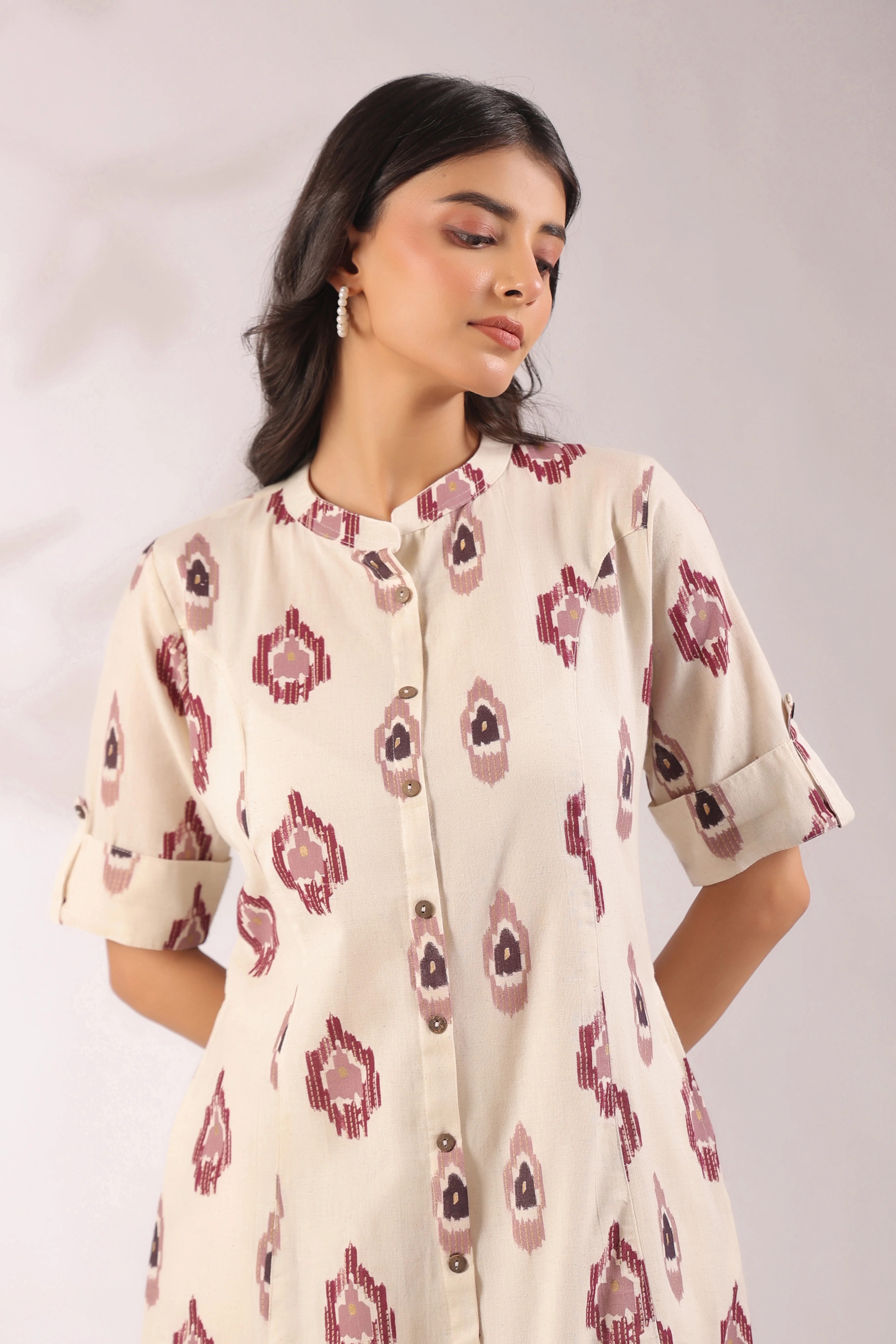 Offwhite Ikkat Cotton A-line Coord Set - Image 14
