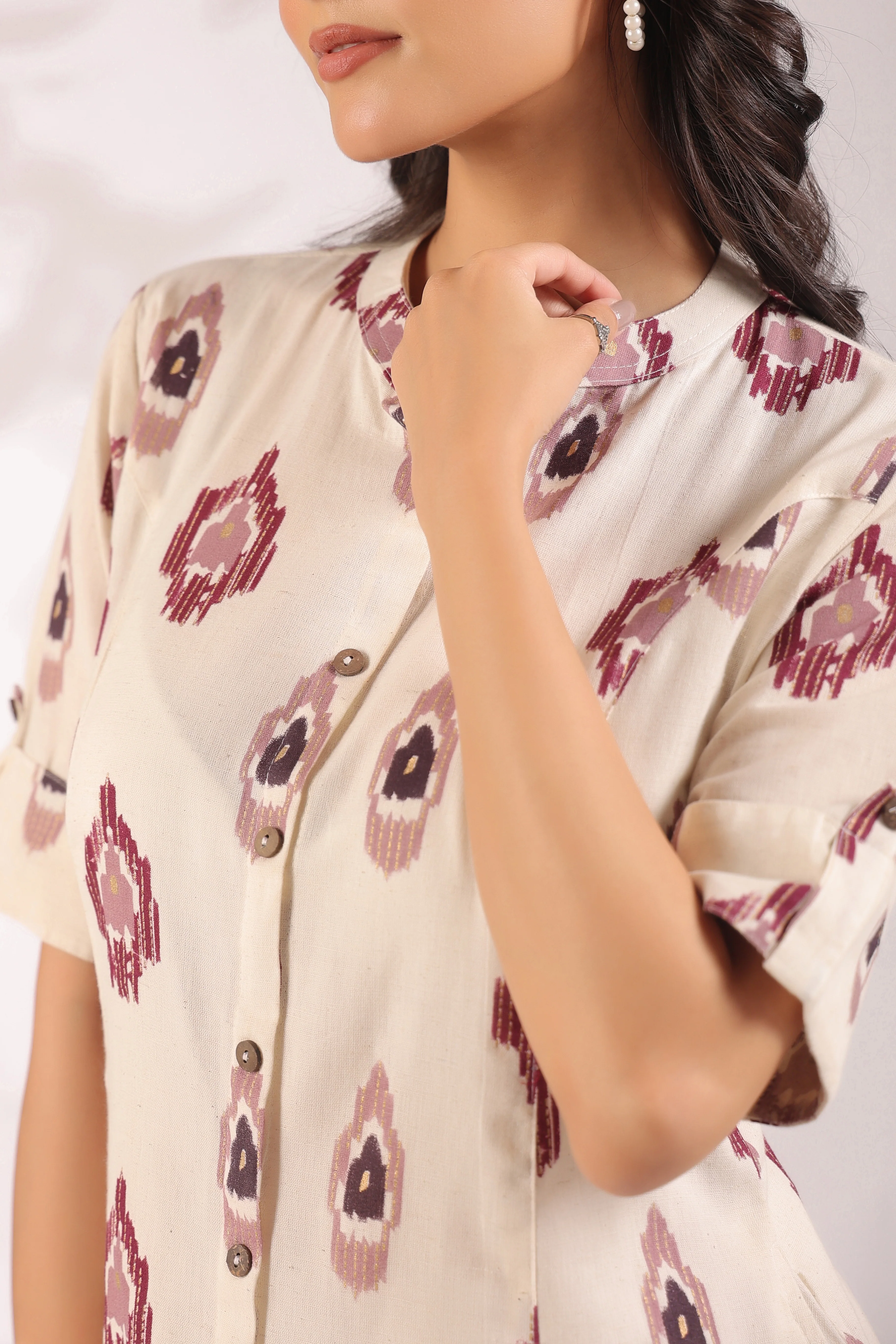 Offwhite Ikkat Cotton A-line Coord Set - Image 15