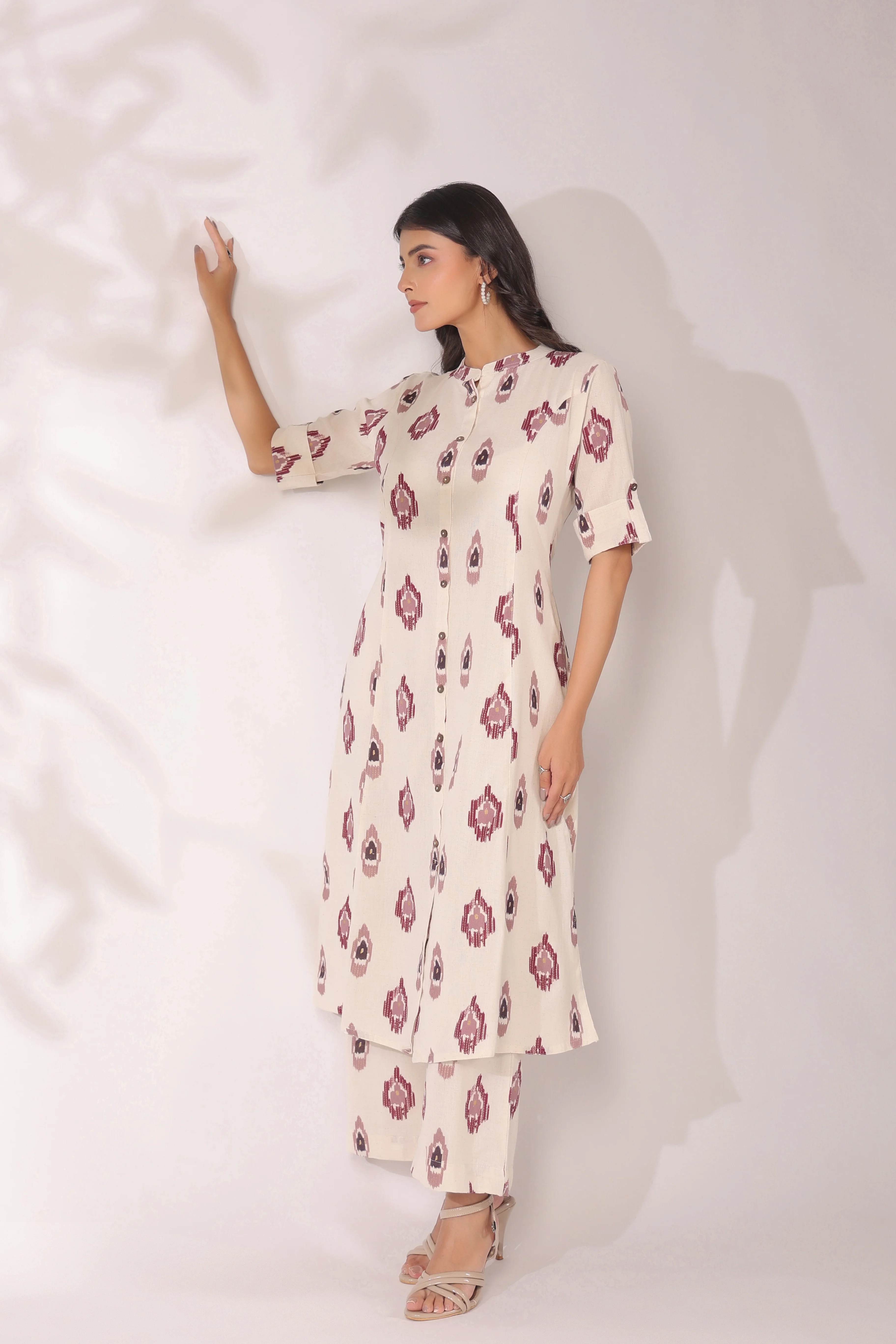 Offwhite Ikkat Cotton A-line Coord Set - Image 17