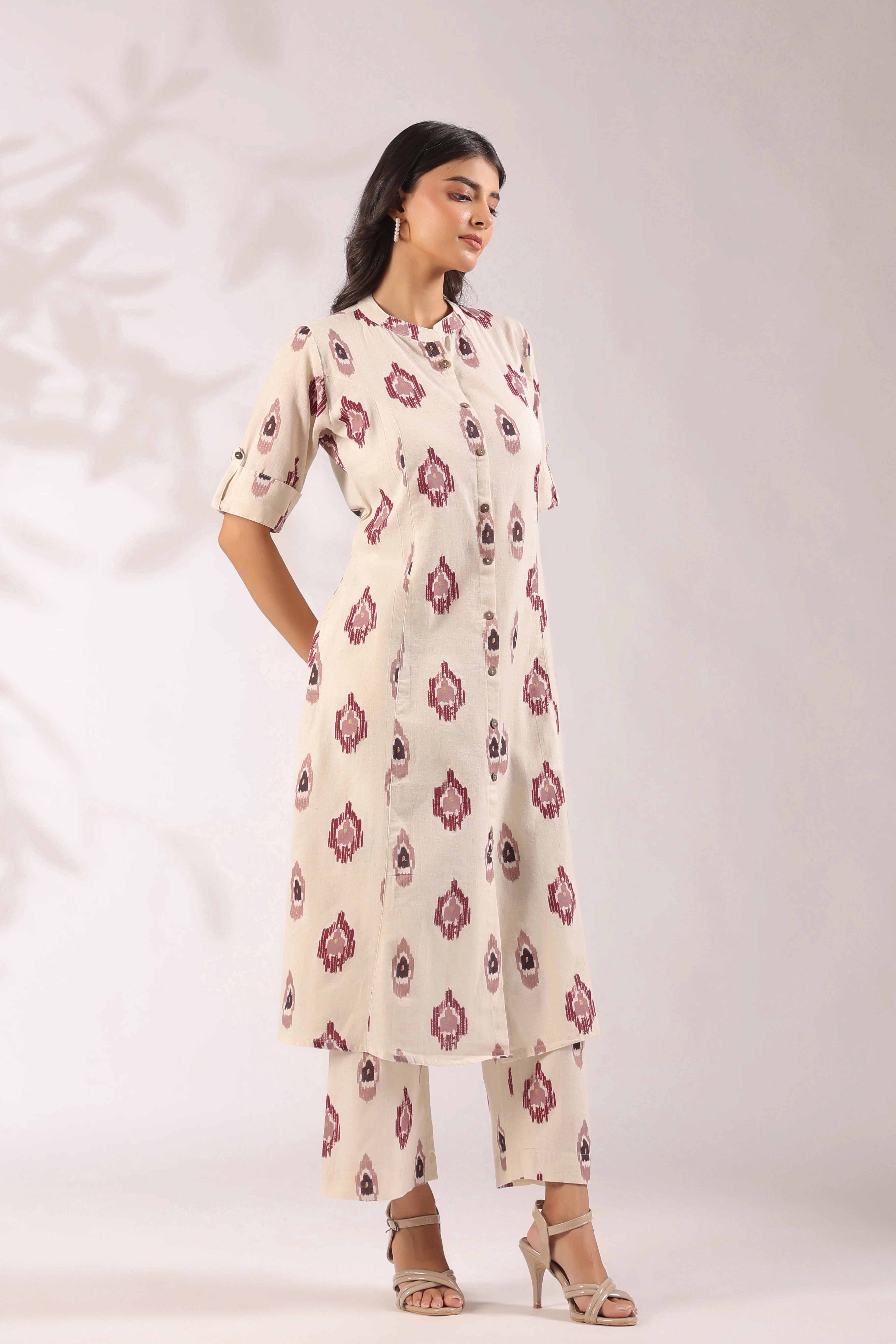 Offwhite Ikkat Cotton A-line Coord Set - Image 9