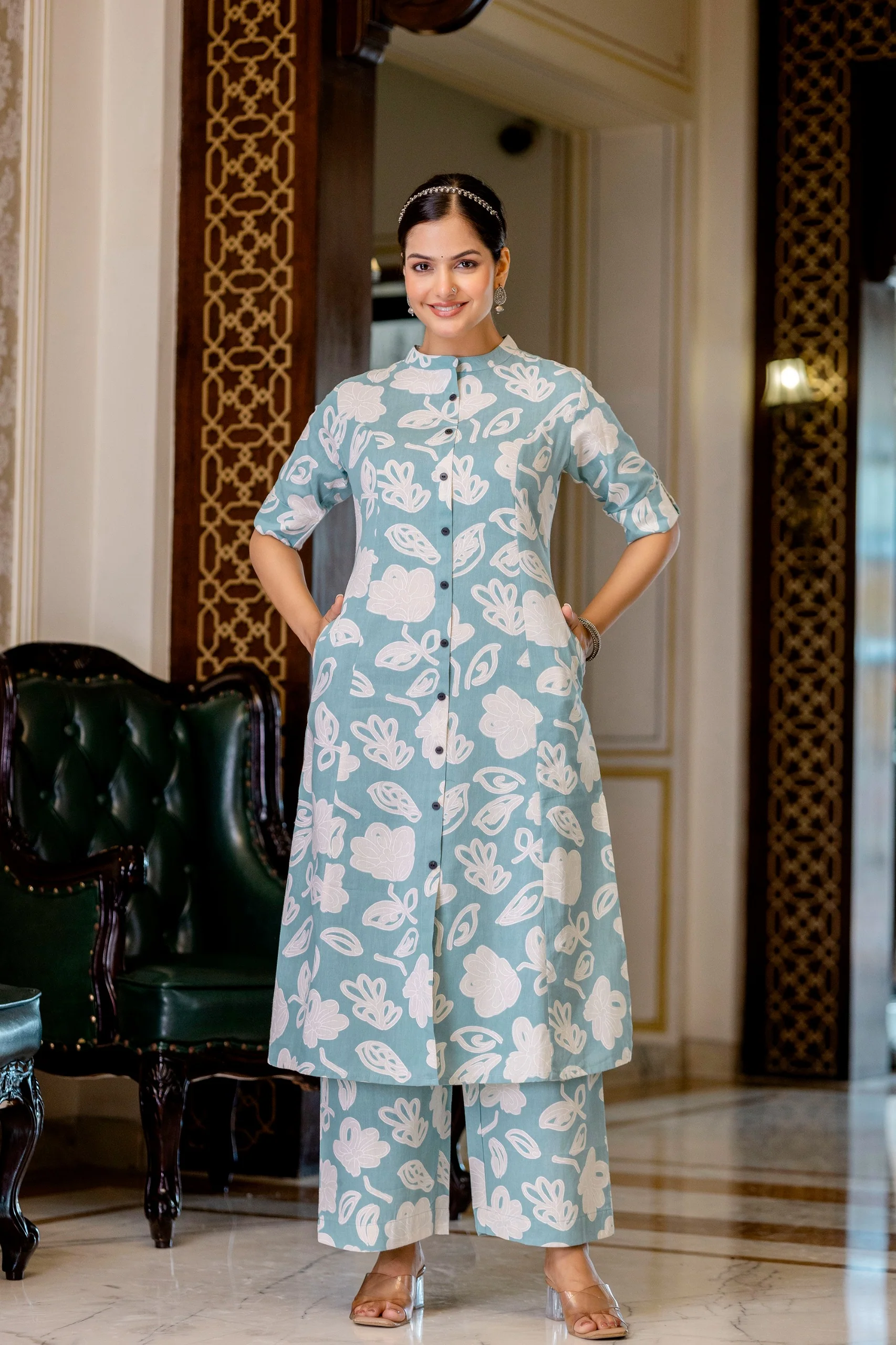 Pastel Blue Cotton A-line Coord Set