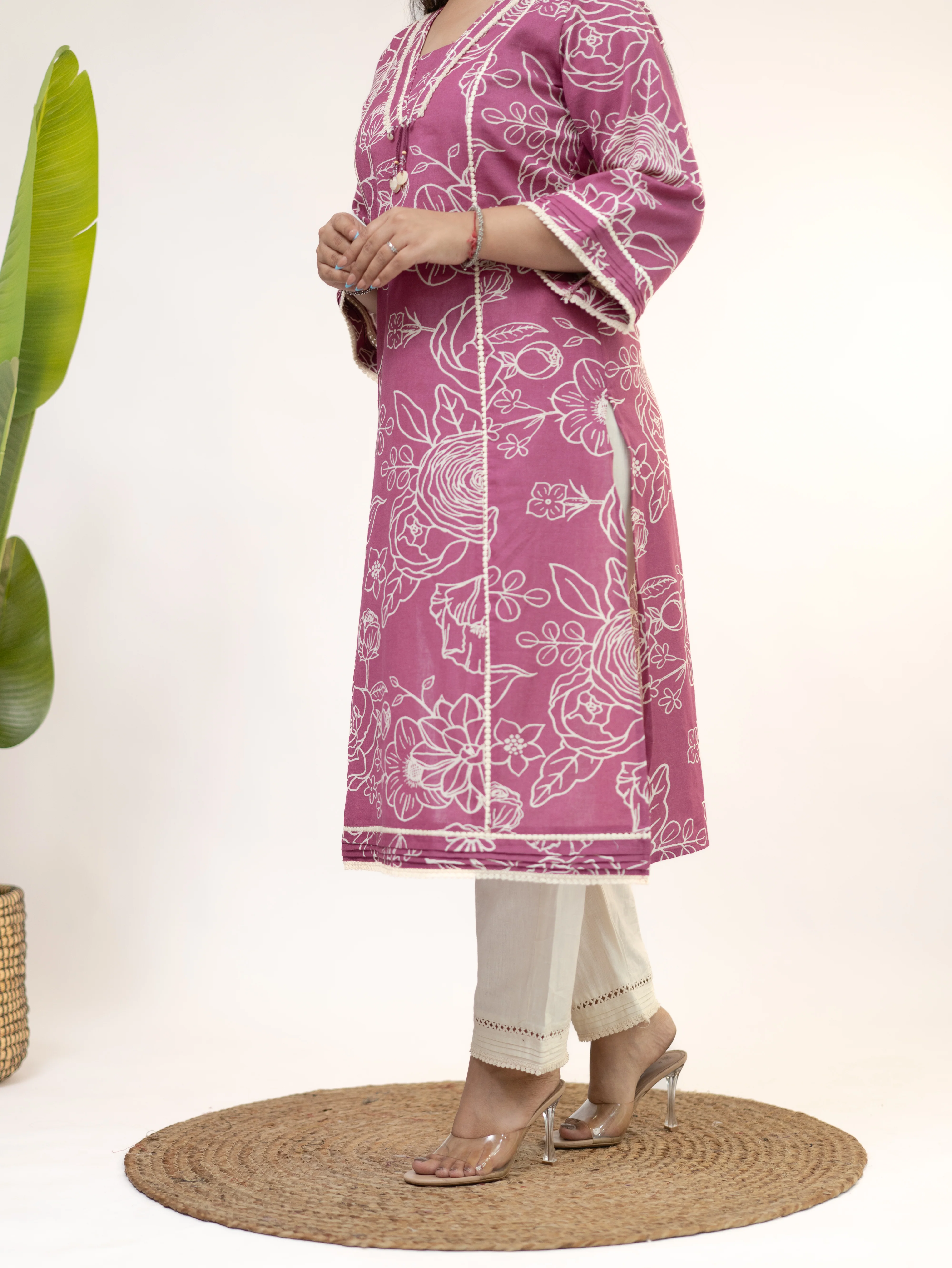 Inayat Pink Cotton Lace Deatialed A-line Kurta Set - Image 10