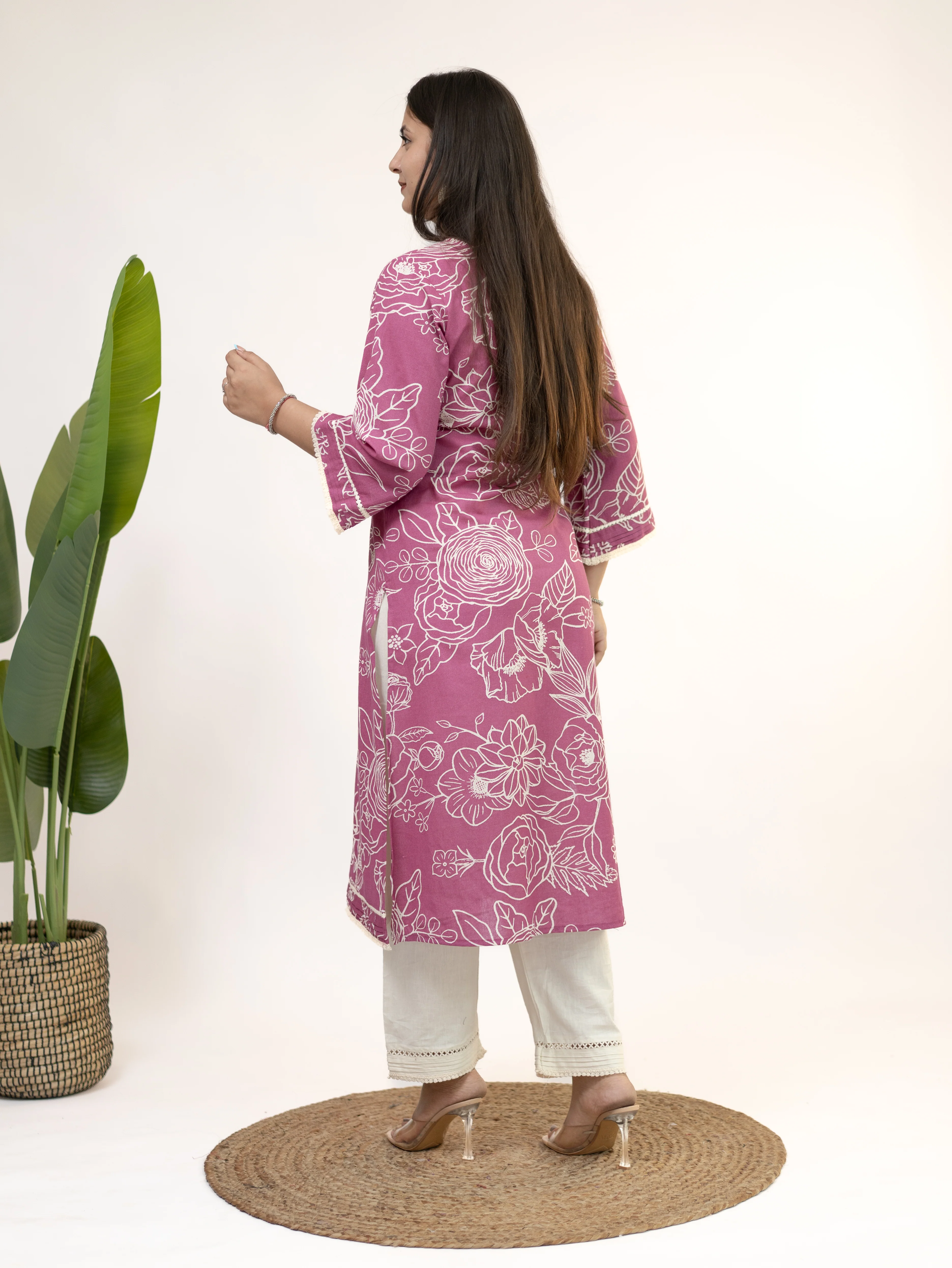 Inayat Pink Cotton Lace Deatialed A-line Kurta Set - Image 5
