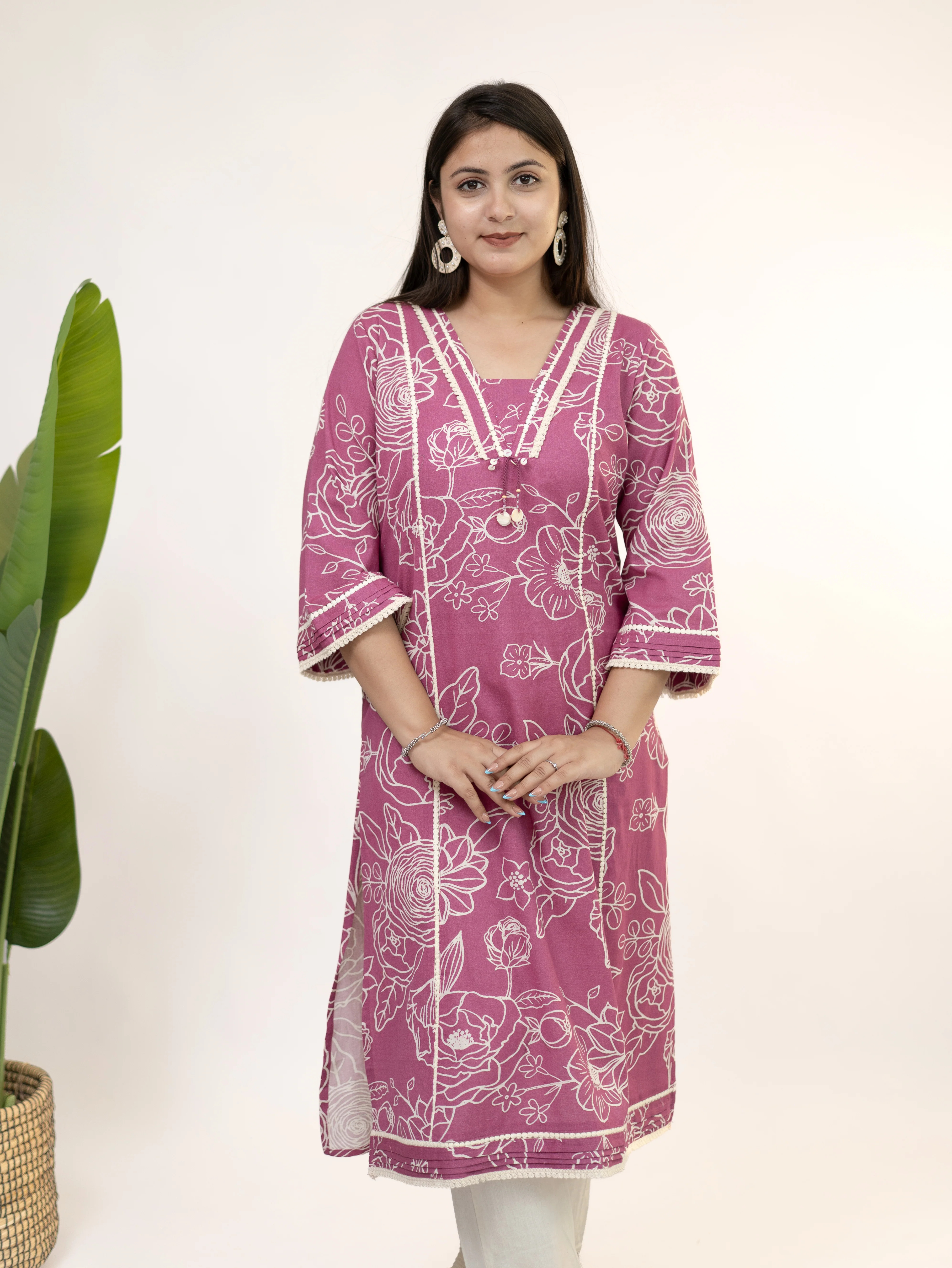 Inayat Pink Cotton Lace Deatialed A-line Kurta Set - Image 6