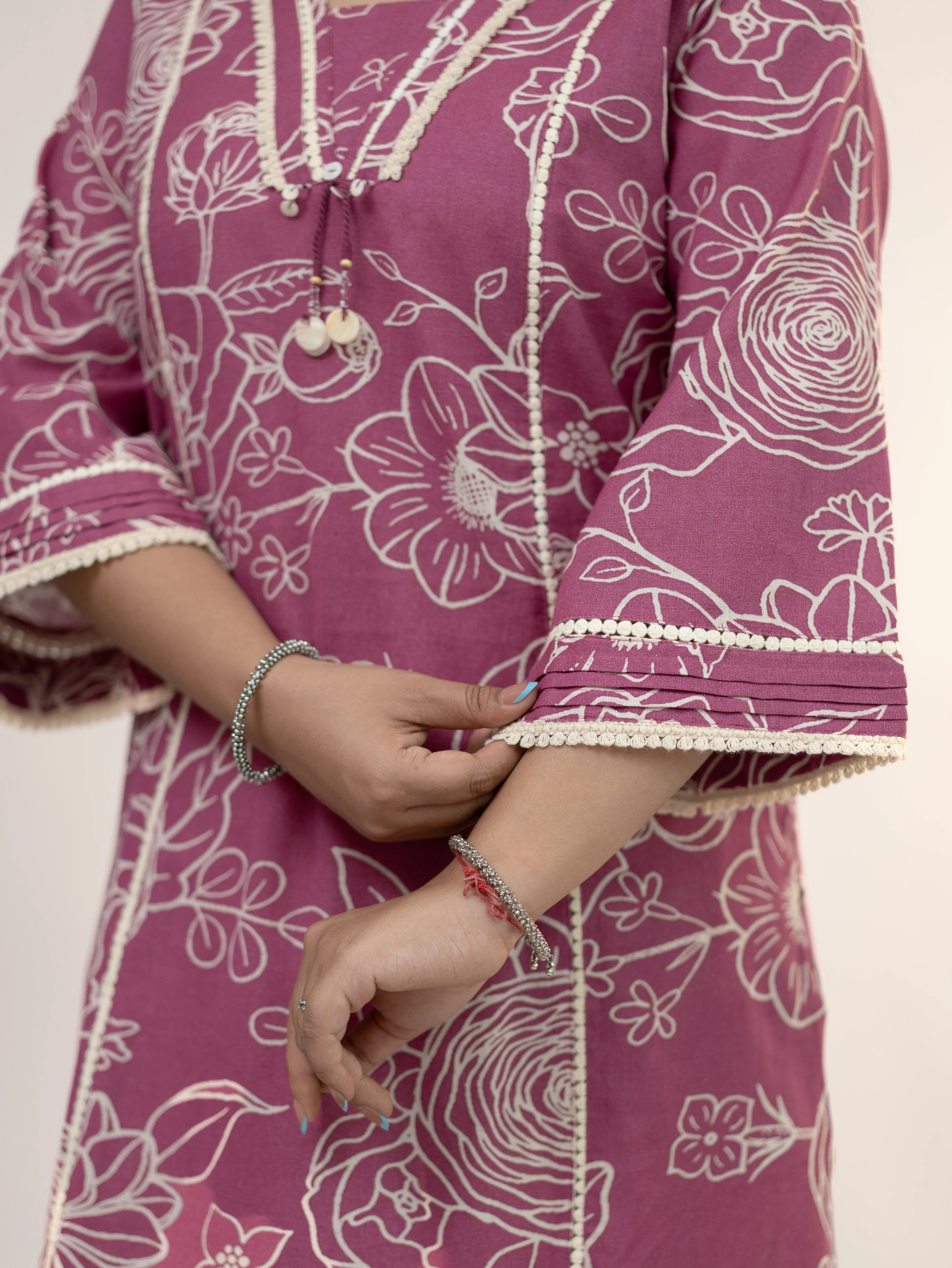 Inayat Pink Cotton Lace Deatialed A-line Kurta Set - Image 9
