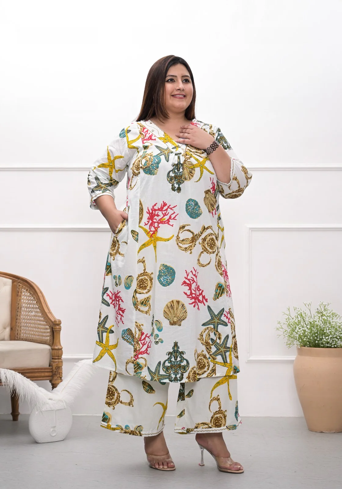 Plus Size Cotton A-line Coord Set
