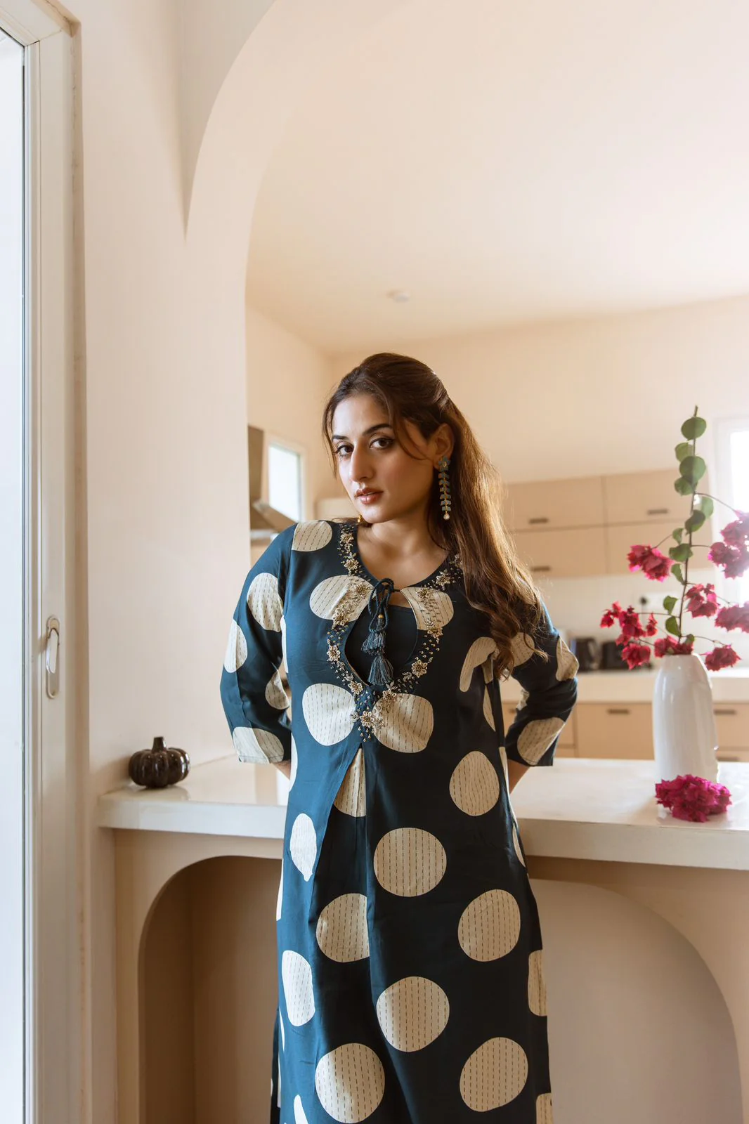 Polka Print Rayon HandEmbroidered Divider Set - Image 4
