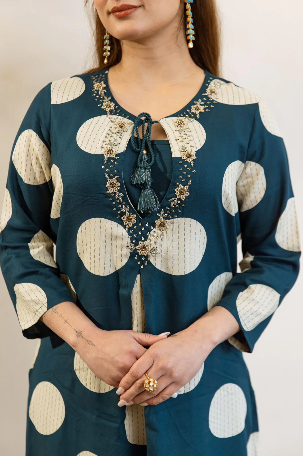 Polka Print Rayon HandEmbroidered Divider Set - Image 5