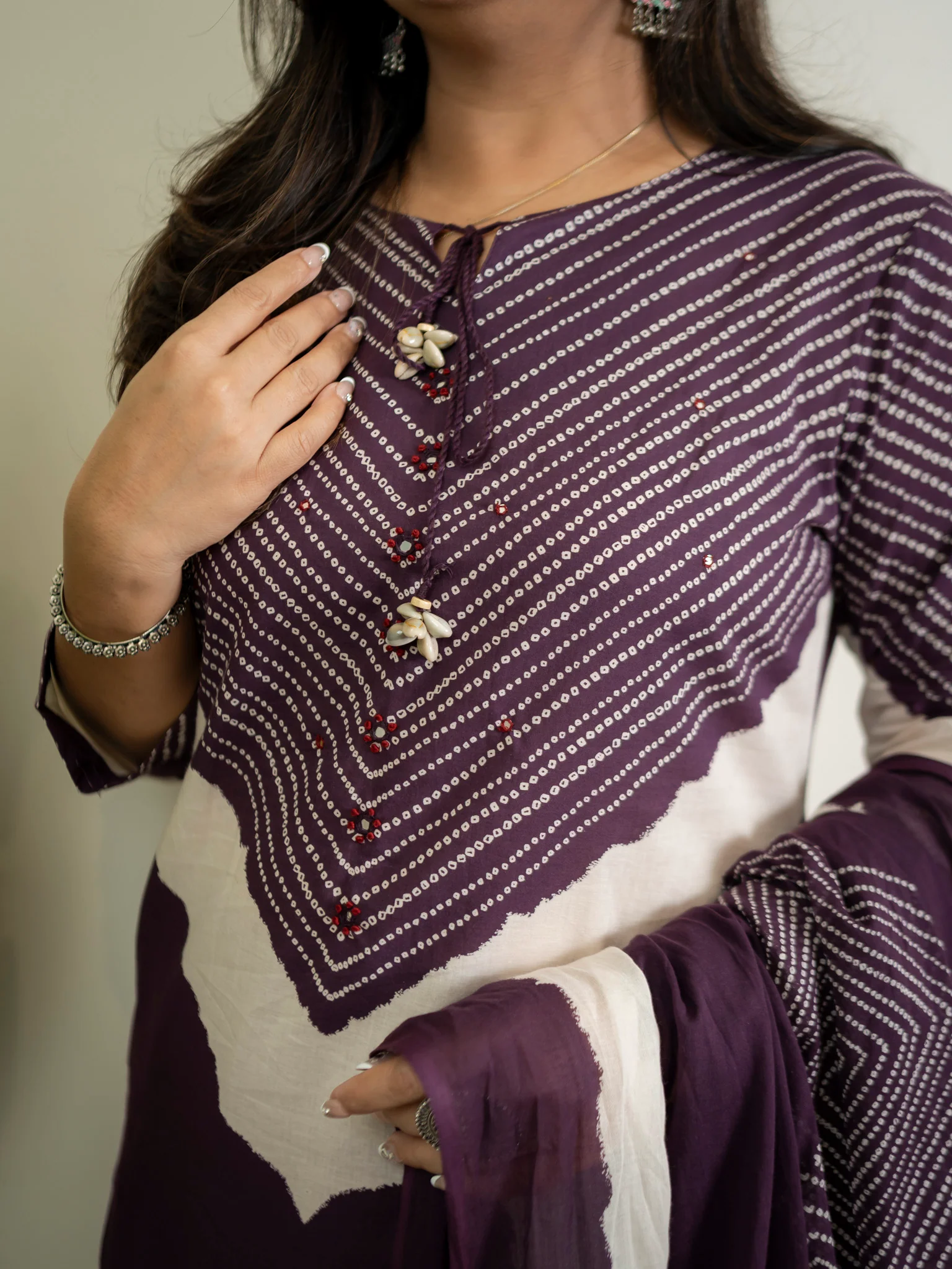 Huma Purple Cotton Tie and Dye Straight Dupatta Set - Image 10