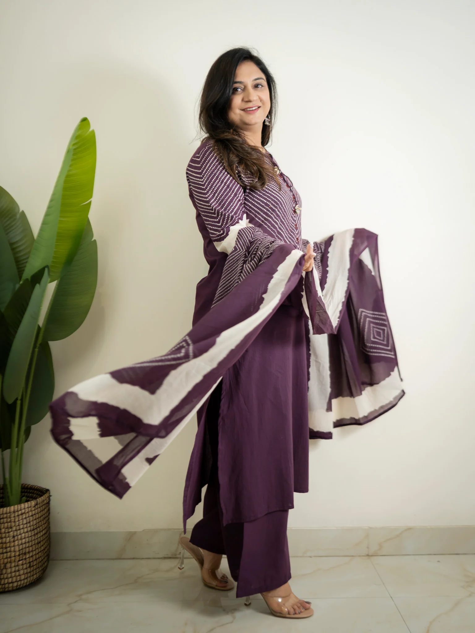 Huma Purple Cotton Tie and Dye Straight Dupatta Set - Image 11