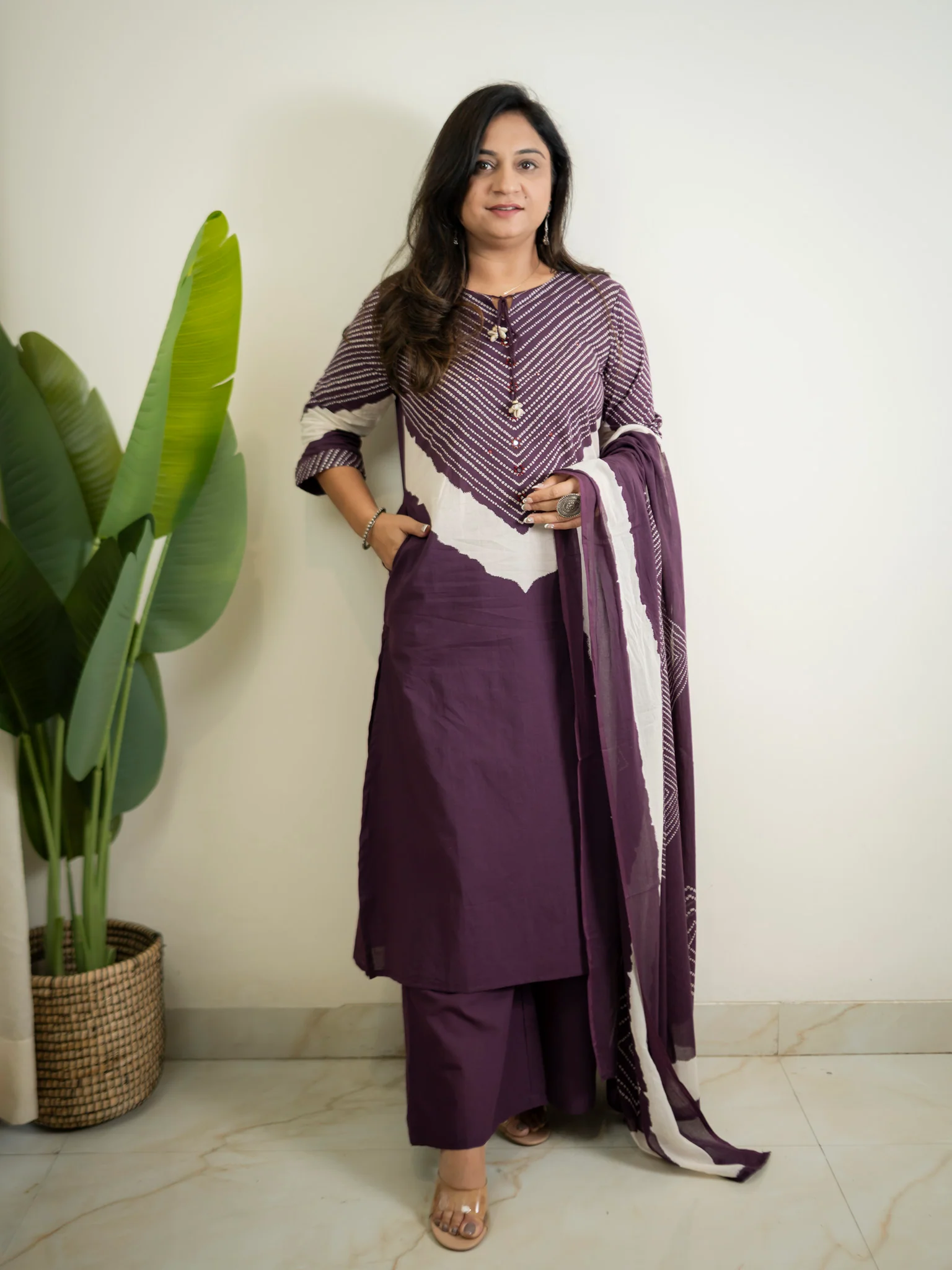 Huma Purple Cotton Tie and Dye Straight Dupatta Set - Image 3