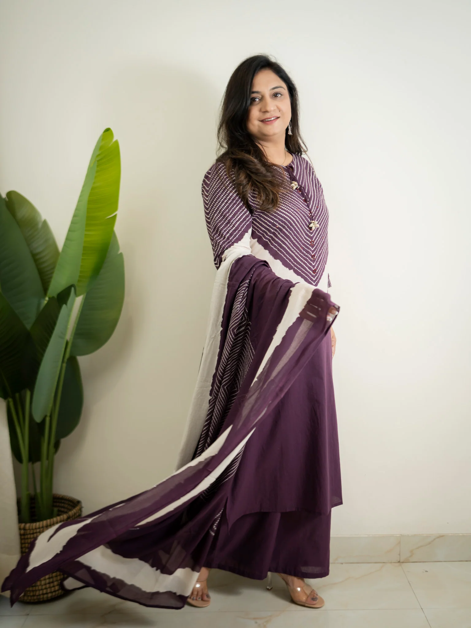 Huma Purple Cotton Tie and Dye Straight Dupatta Set - Image 4