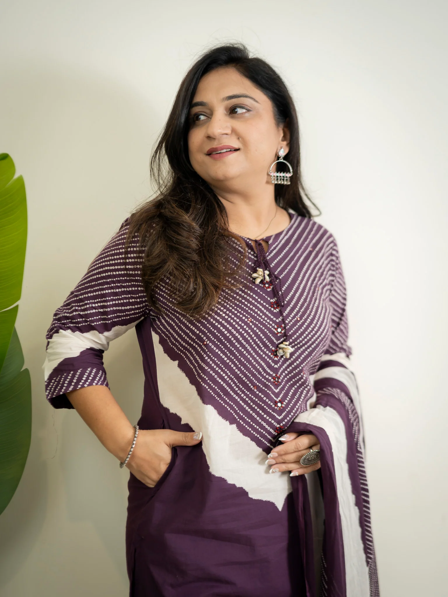 Huma Purple Cotton Tie and Dye Straight Dupatta Set - Image 5
