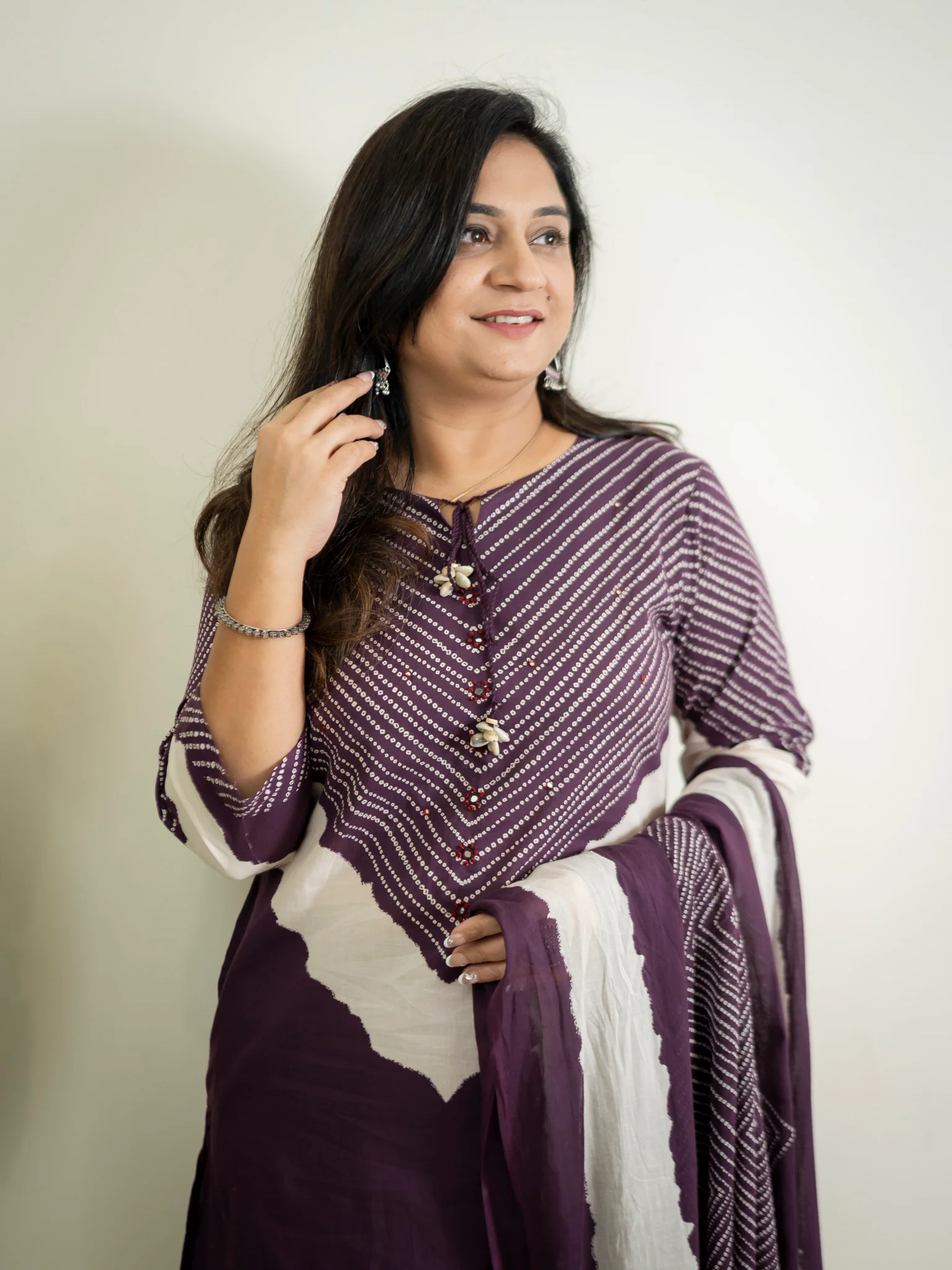 Huma Purple Cotton Tie and Dye Straight Dupatta Set - Image 6
