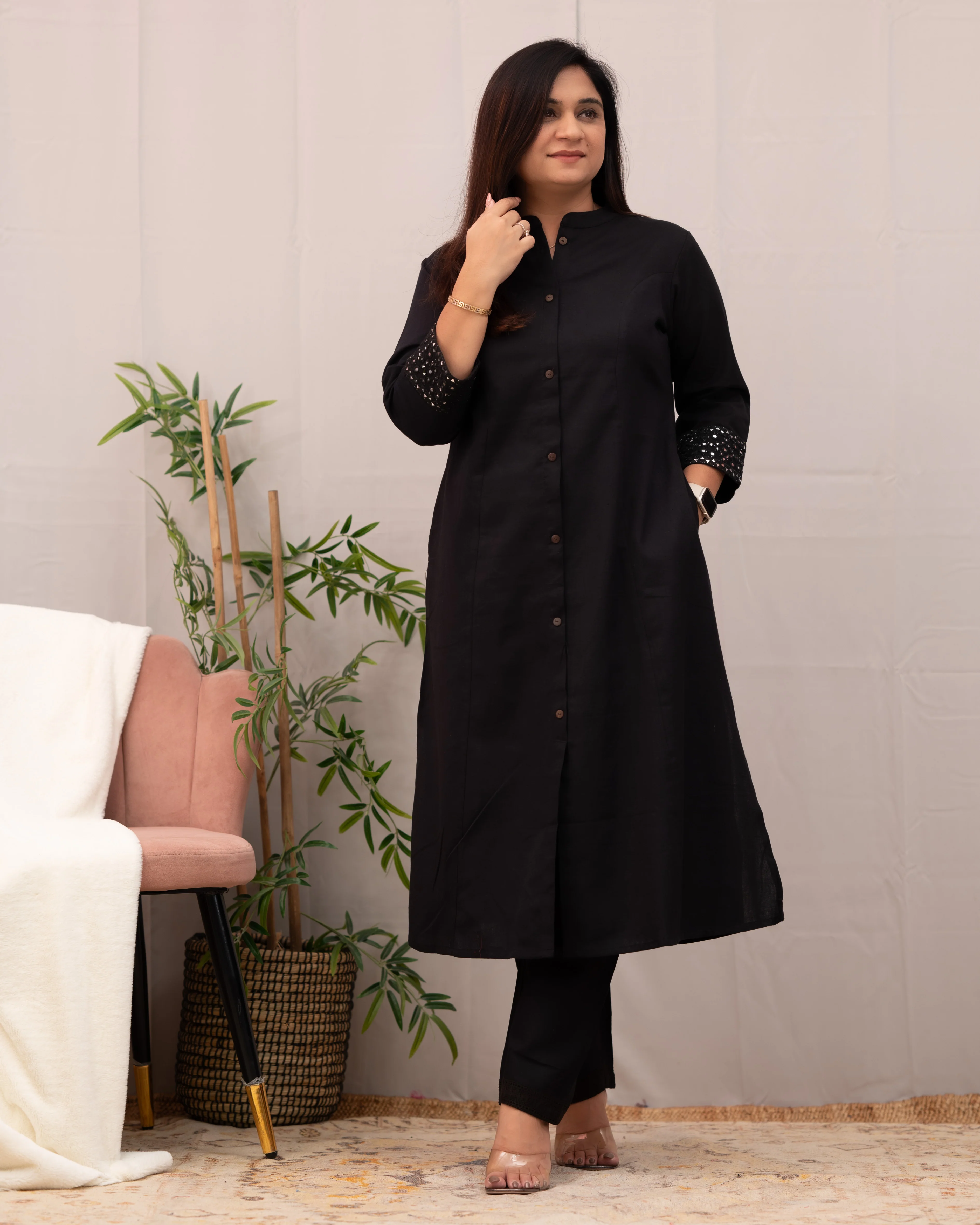 Raveena A-line Embroidered Cotton casual Pant Set